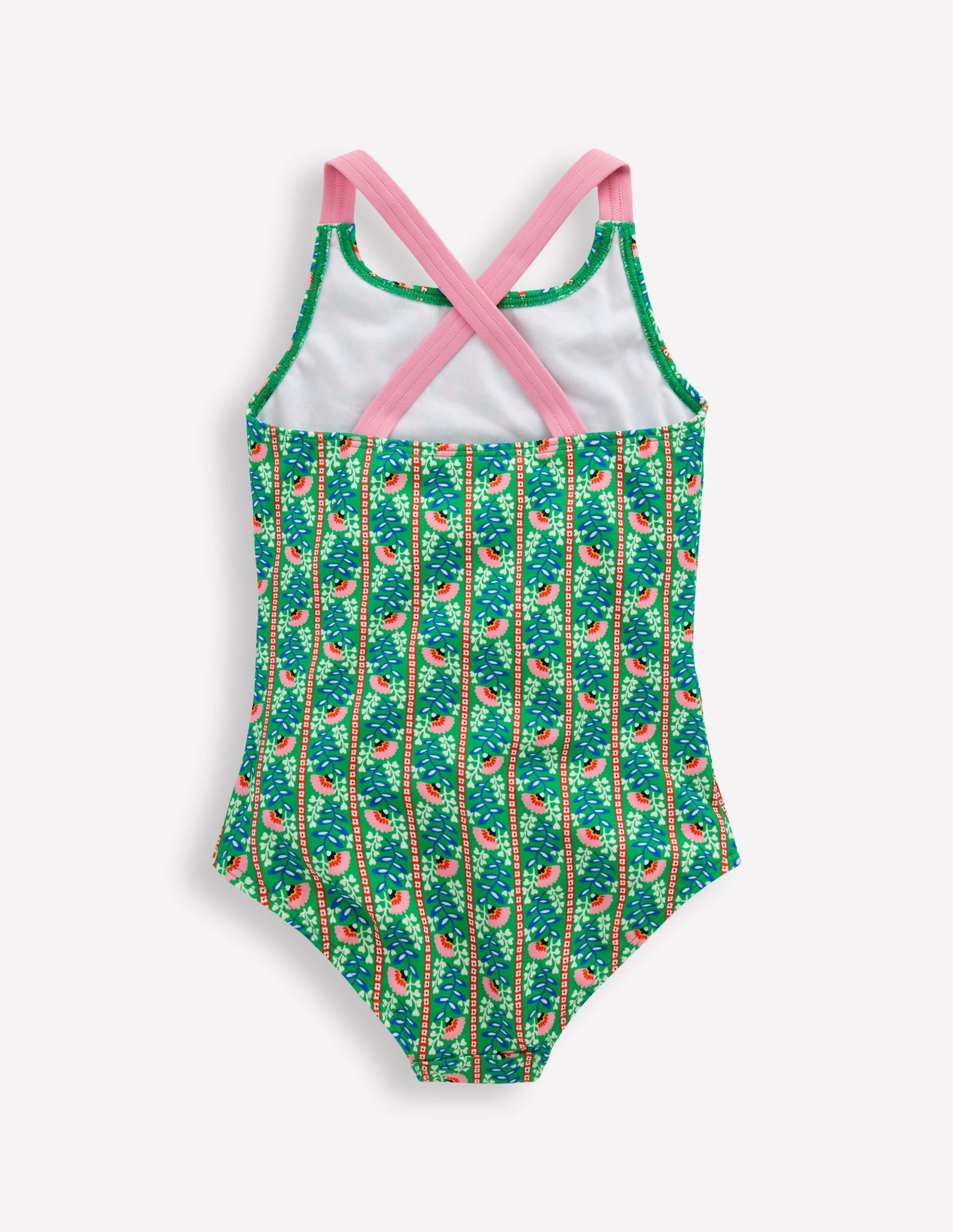 Cross-Back Printed Swimsuit-Green Floral Vine - Image 2