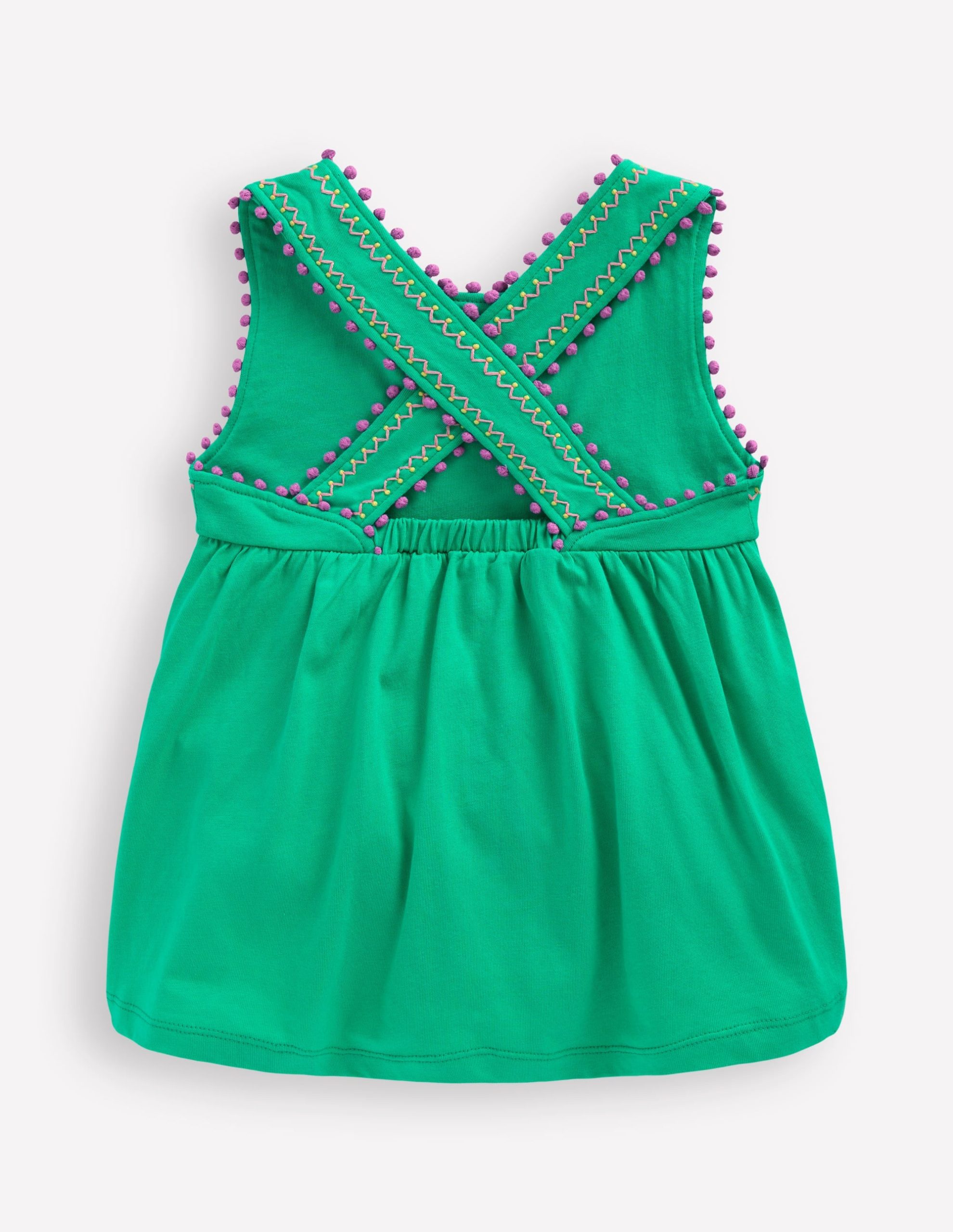 Cross-Back Pom Trim Top-Aquamarine Blue - Image 2