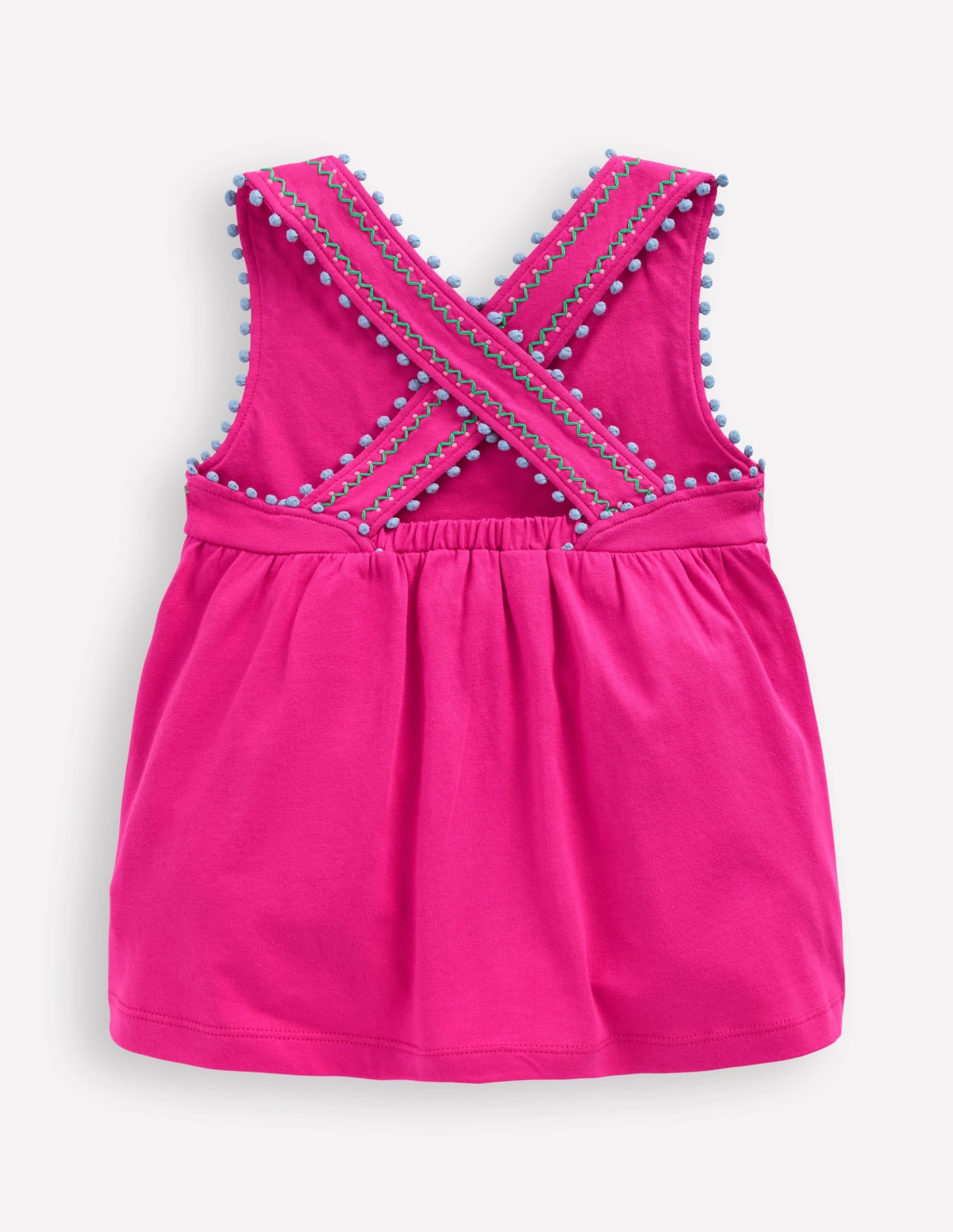 Cross-Back Pom Trim Top-Pink Peony - Image 2