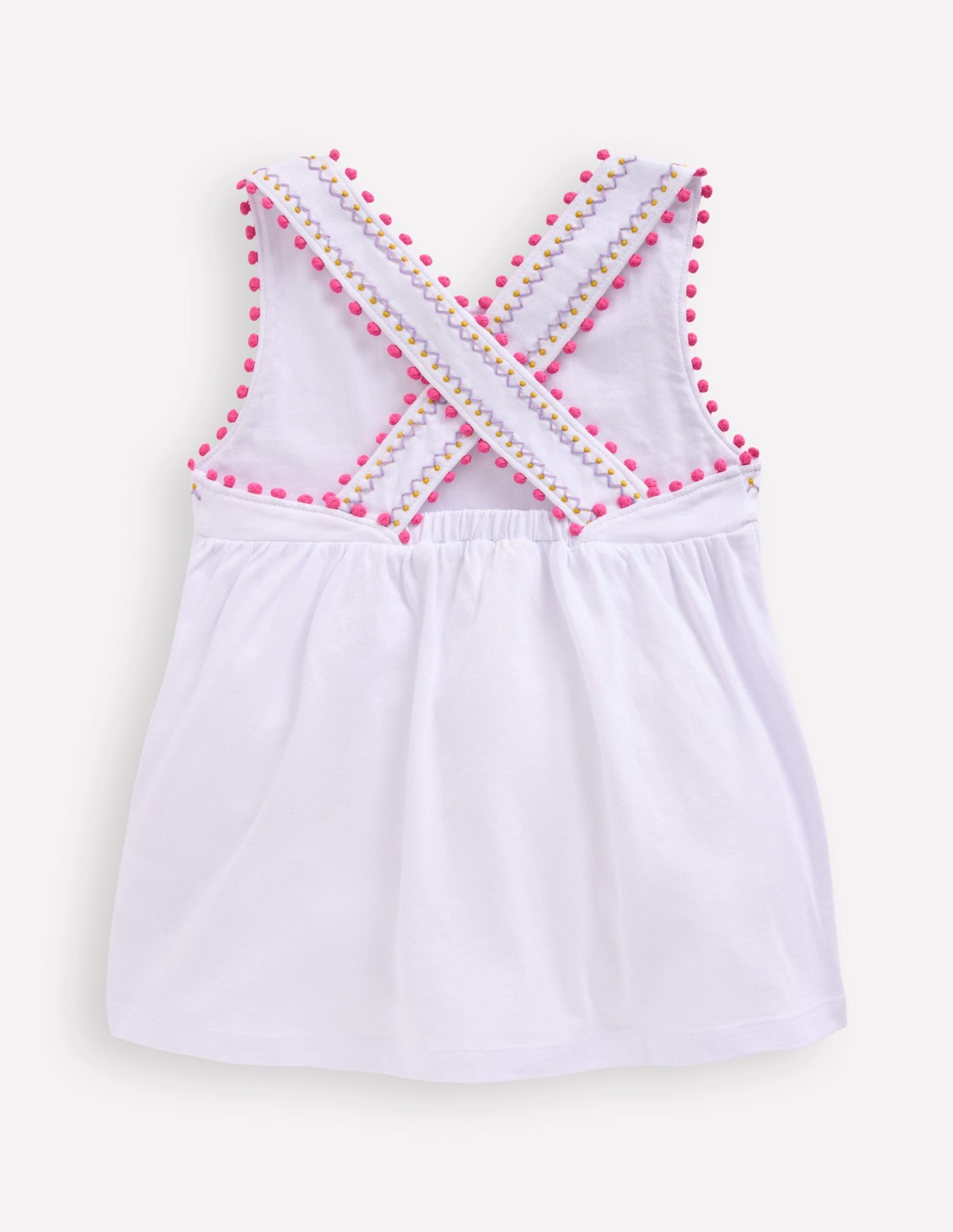 Cross-Back Pom Trim Top-White - Image 2