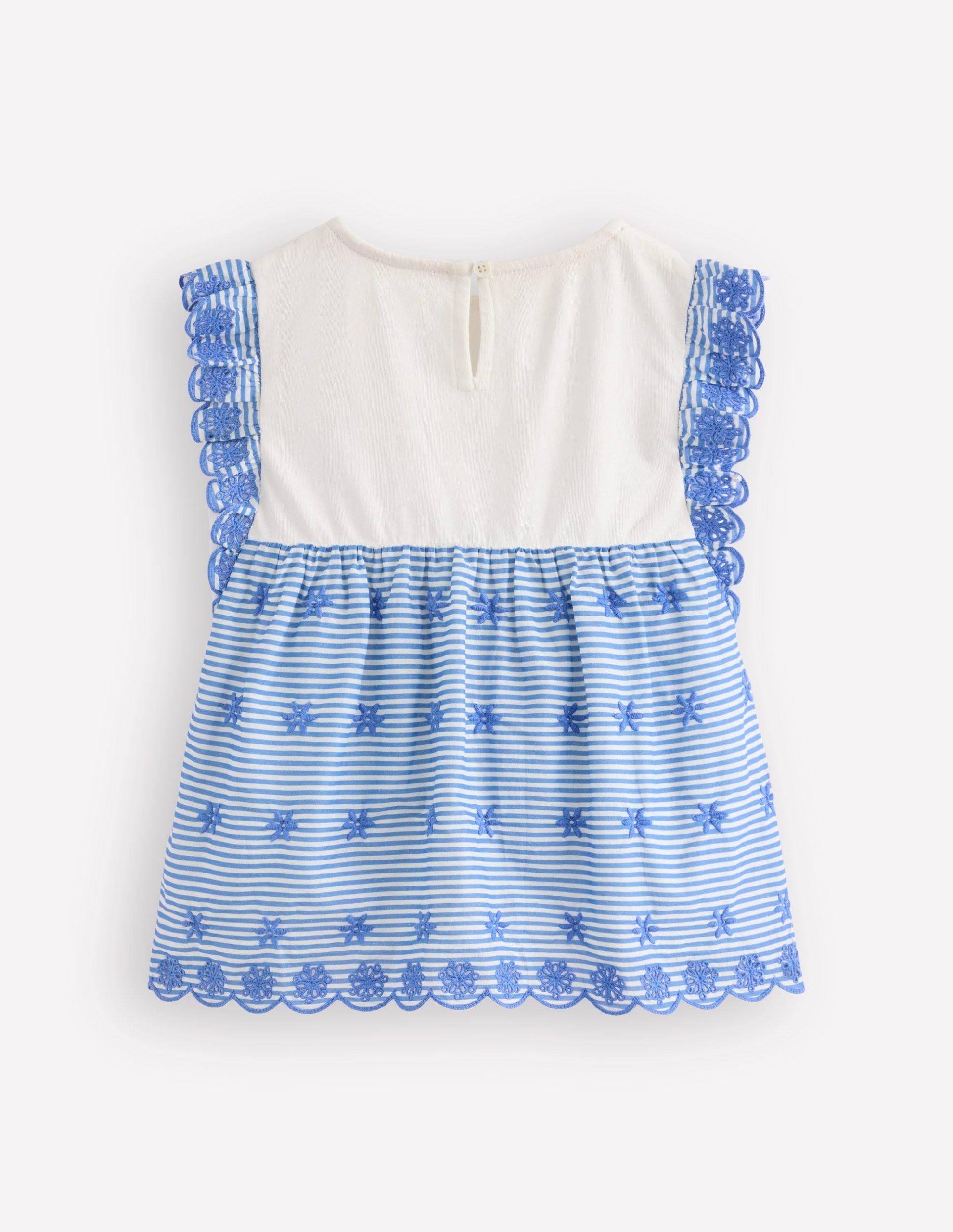Fabric Mix Broderie Top-Blue Ticking - Image 2