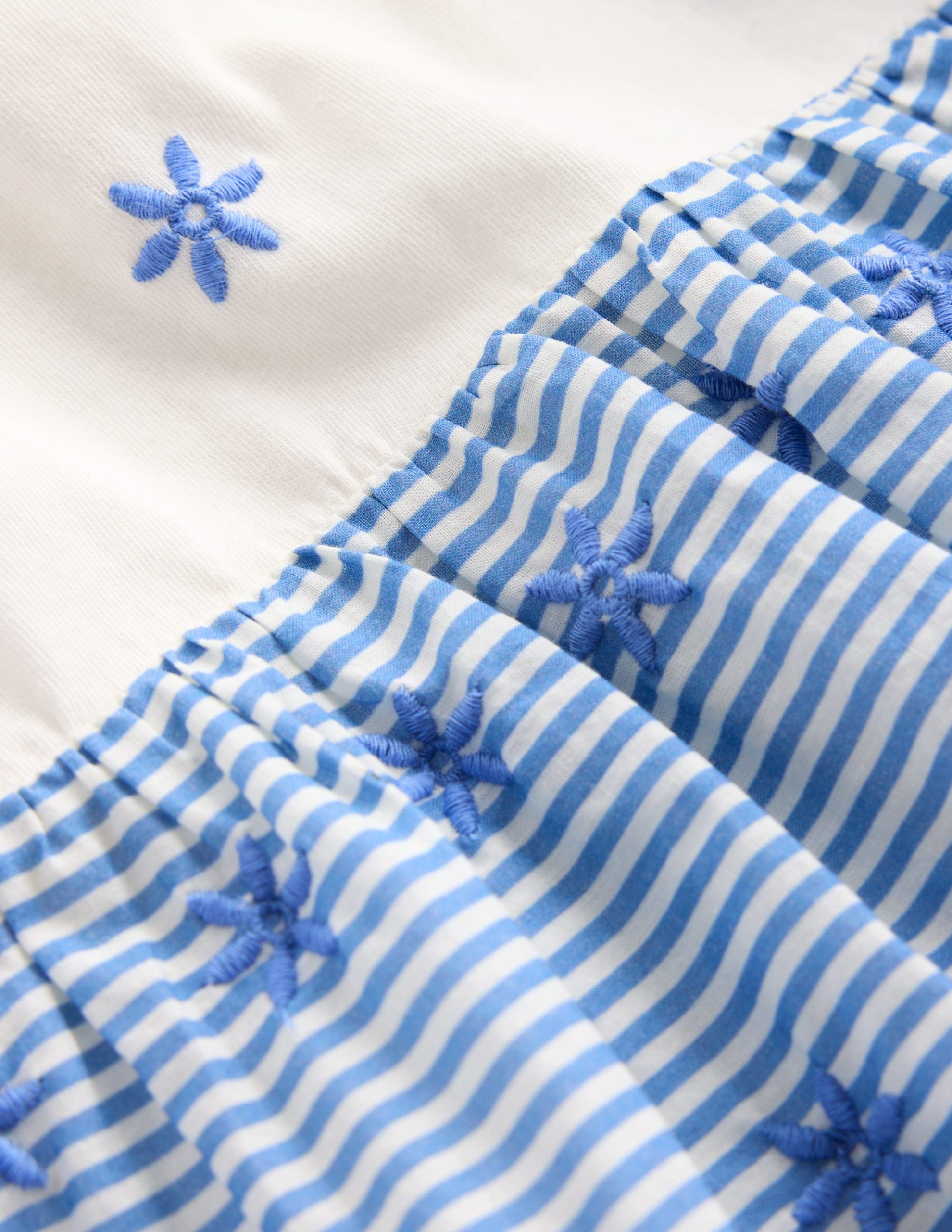 Fabric Mix Broderie Top-Blue Ticking - Image 3
