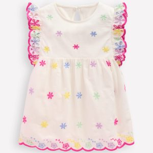 Fabric Mix Broderie Top-Coconut Milk