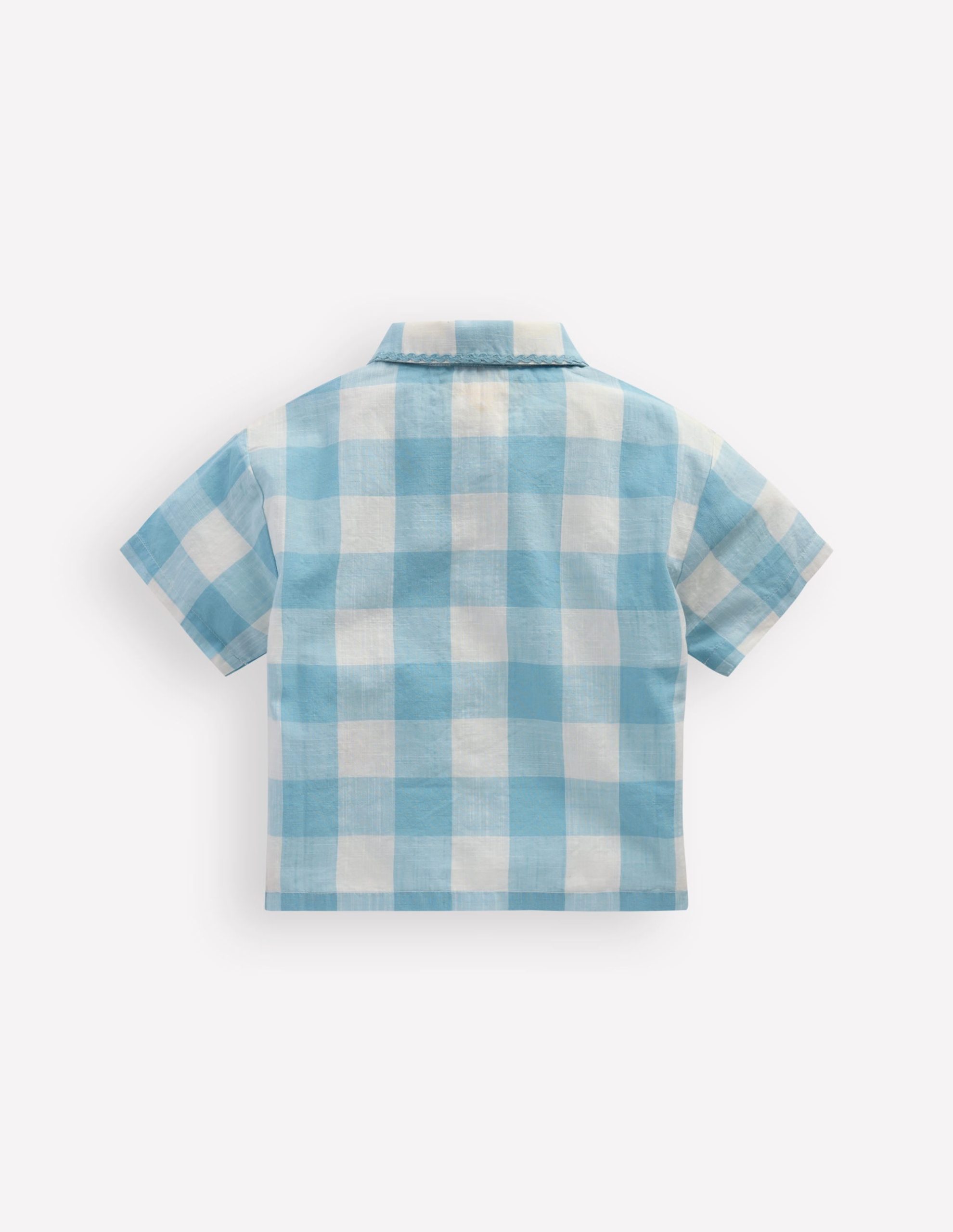 Short Sleeve Relaxed Shirt-Blue Gingham Embroidery - Image 2