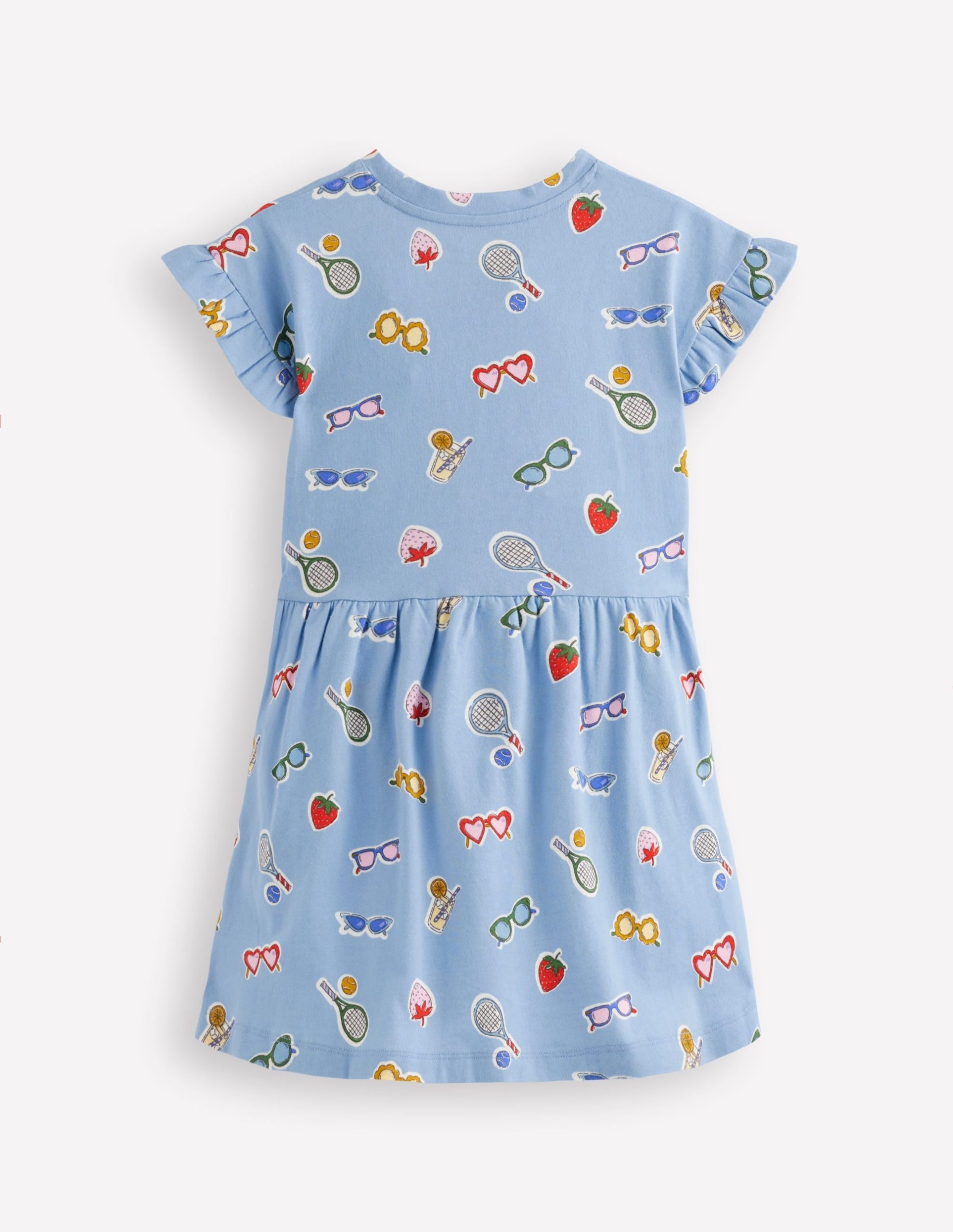 Jersey T-Shirt Dress-Glacier Blue Holiday Print - Image 2