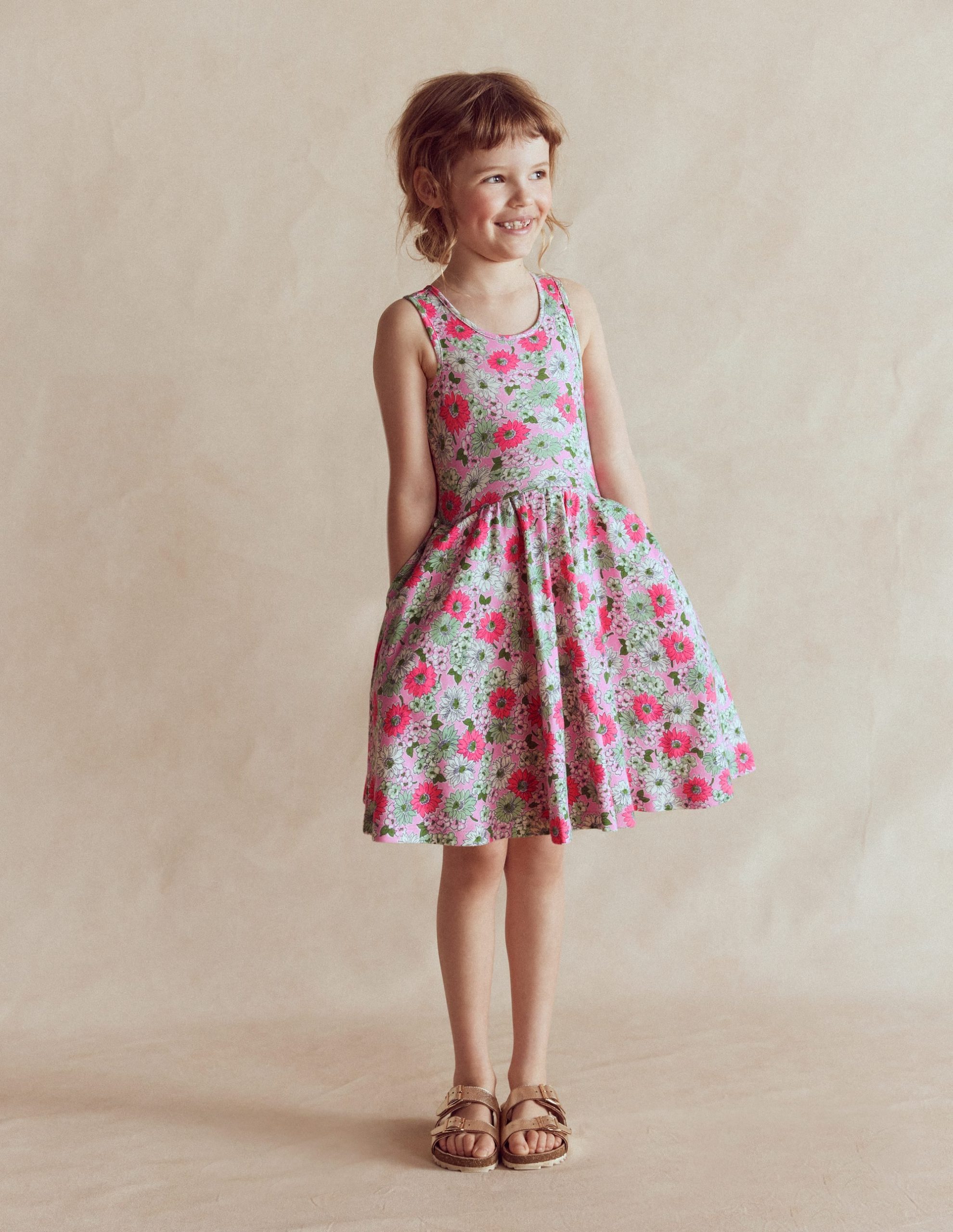 Twirly Jersey Dress-Pink Floral