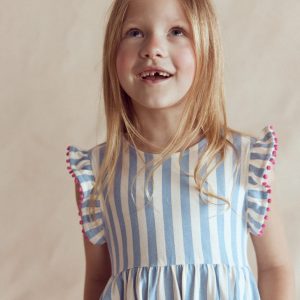 Clover Bow Back Jersey Dress-Salt Blue/ Ivory Stripe