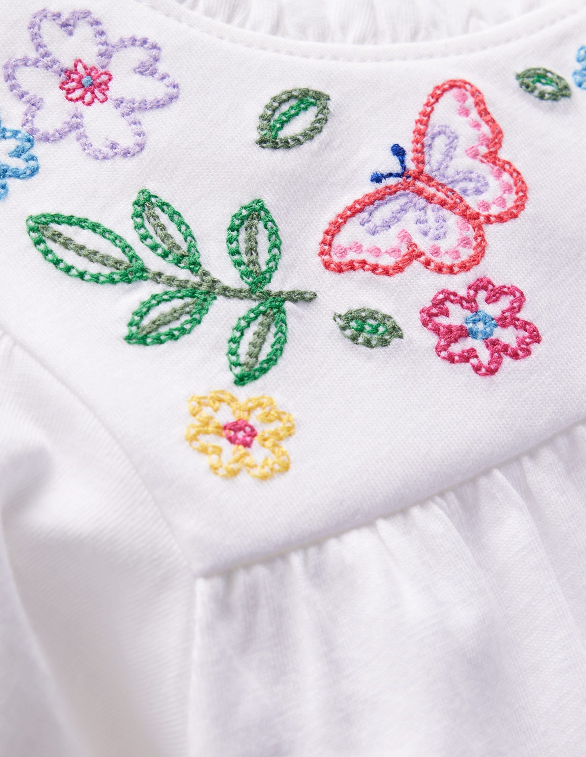 Embroidered Flutter Sleeve Top-White - Image 3