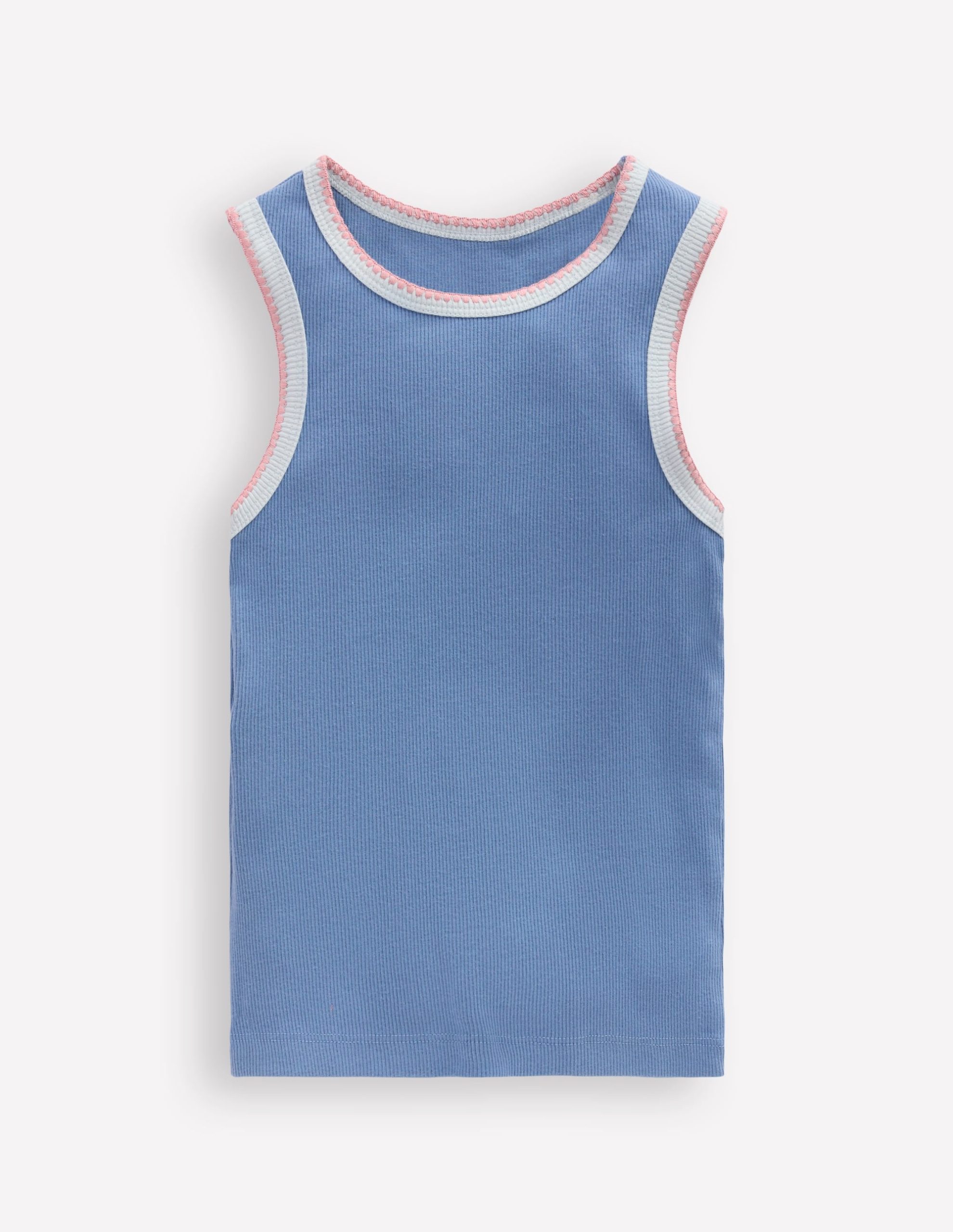 Crochet Trim Ribbed Vest-Light Blue