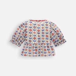 Peplum Woven Top-Ivory Floral Stripe