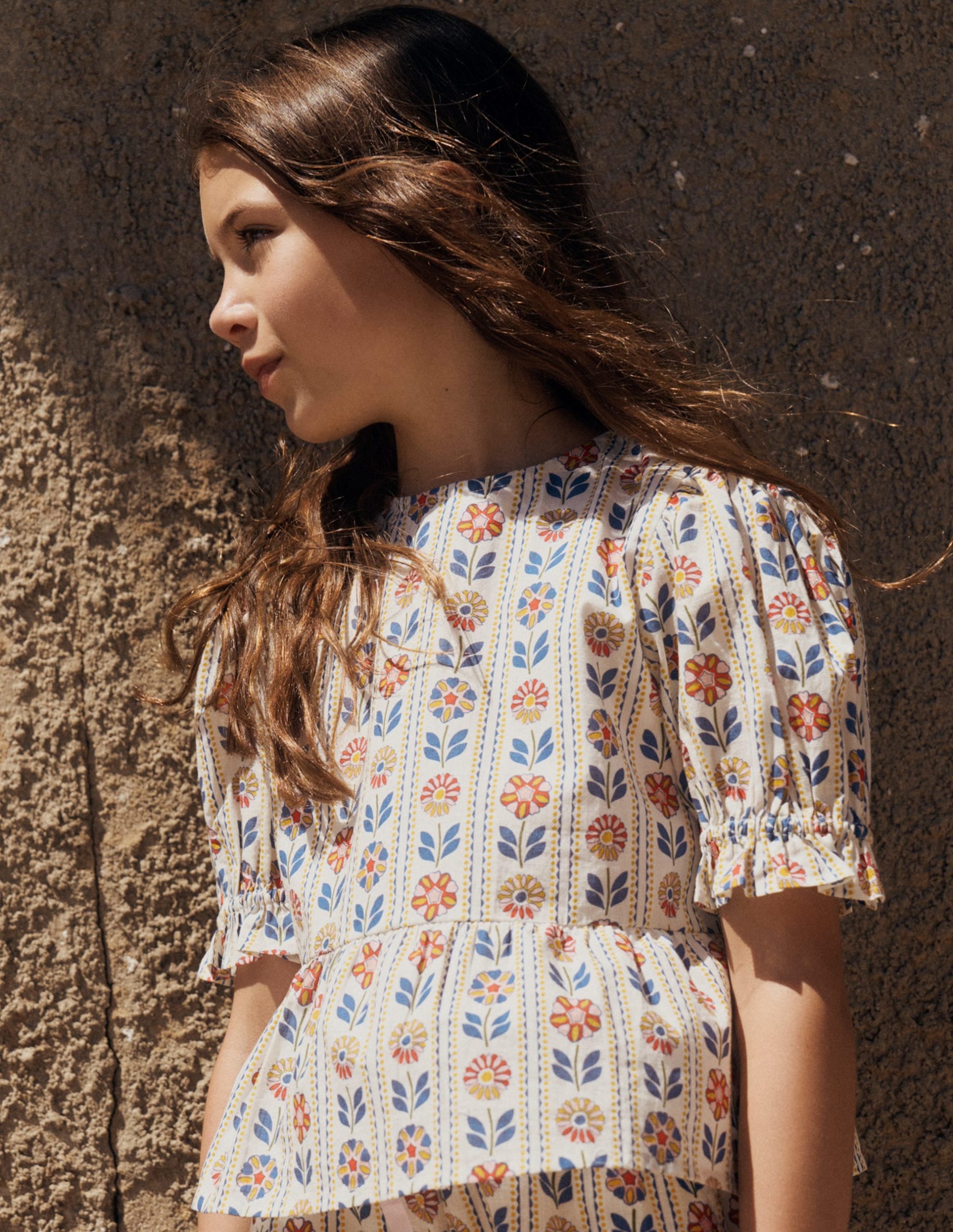 Peplum Woven Top-Ivory Floral Stripe - Image 4