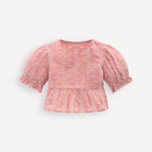 Peplum Woven Top-Almond Pink Broderie