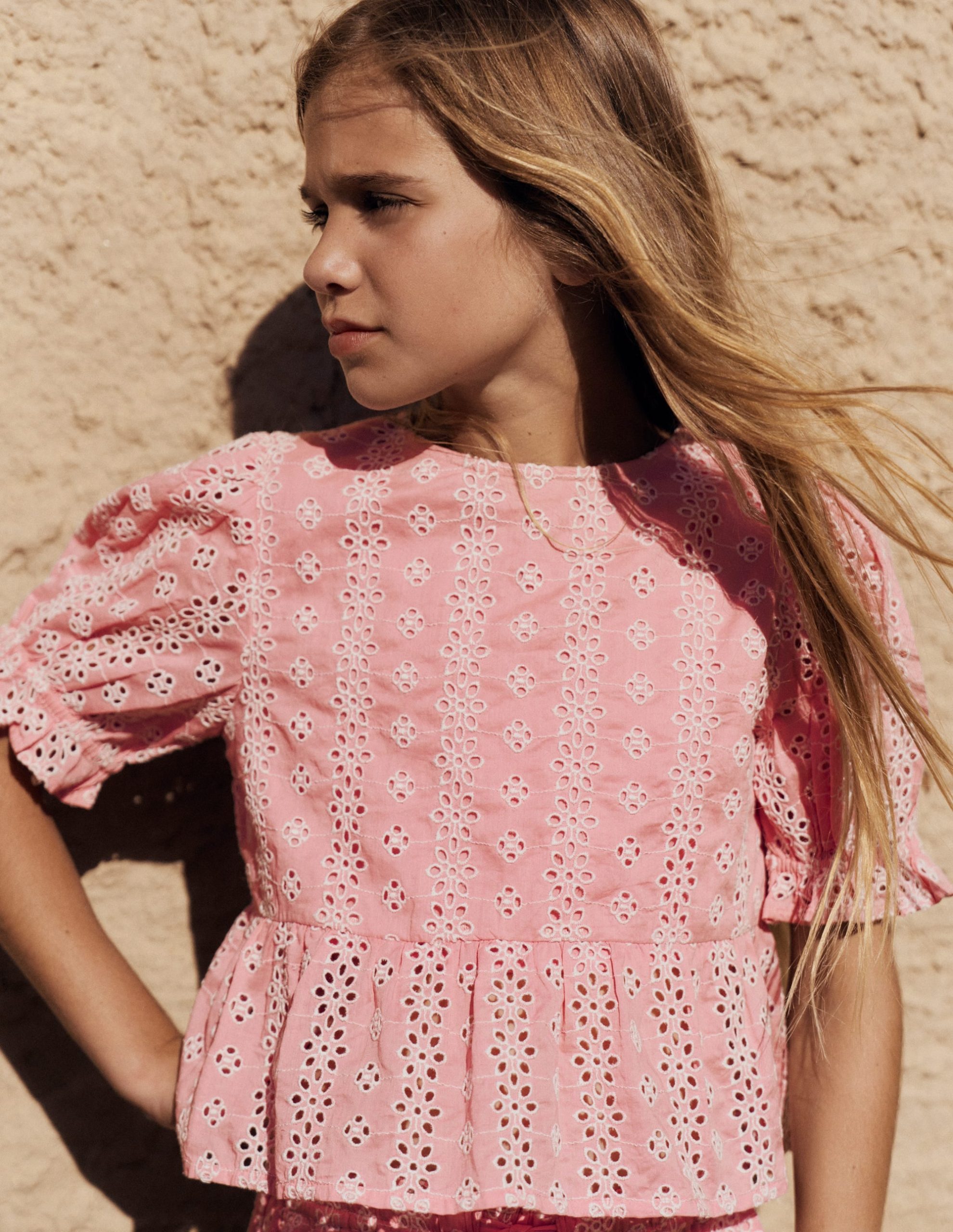Peplum Woven Top-Almond Pink Broderie - Image 4