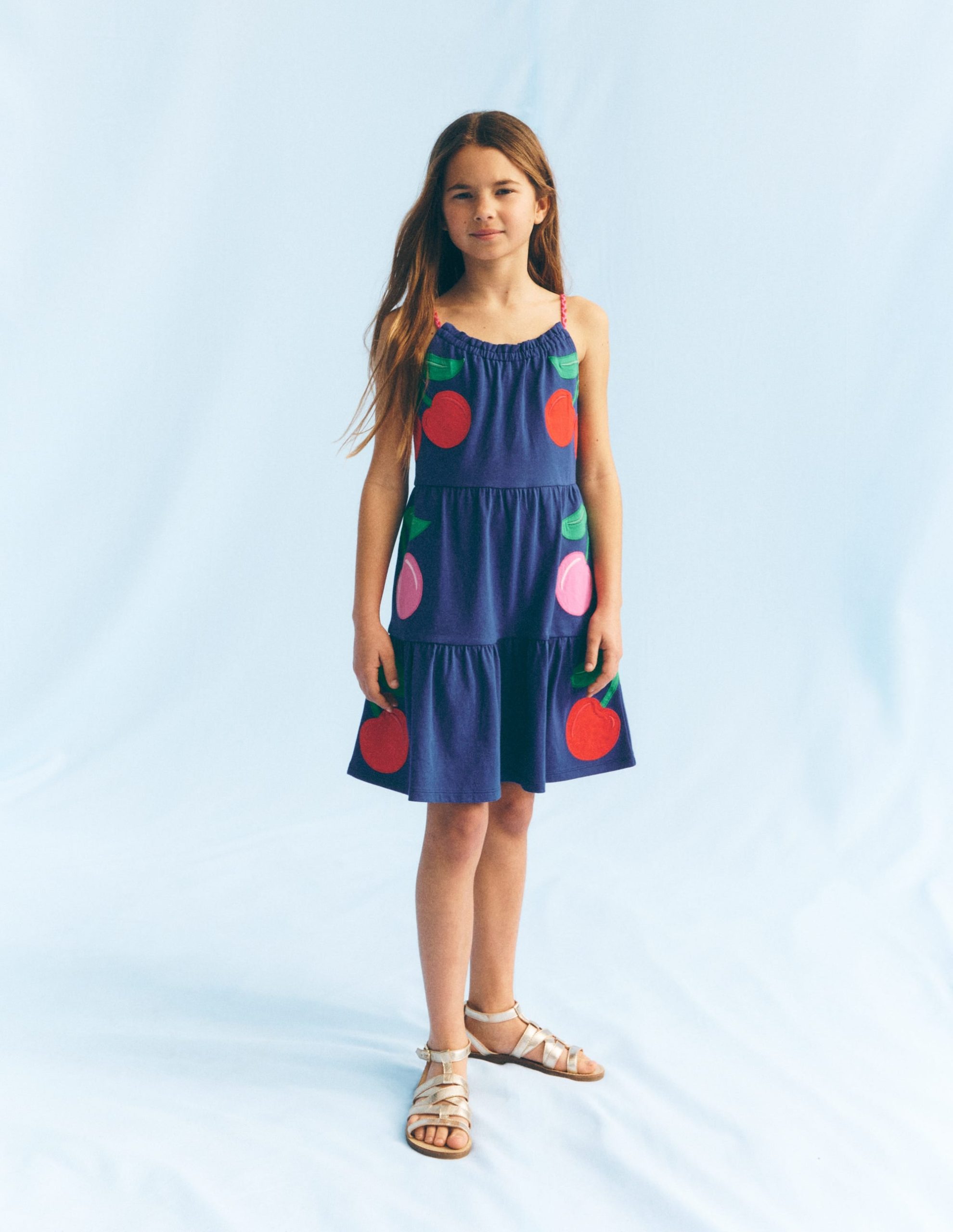 Enola Appliqu?? Jersey Dress-Starboard Blue Giant Cherries - Image 4