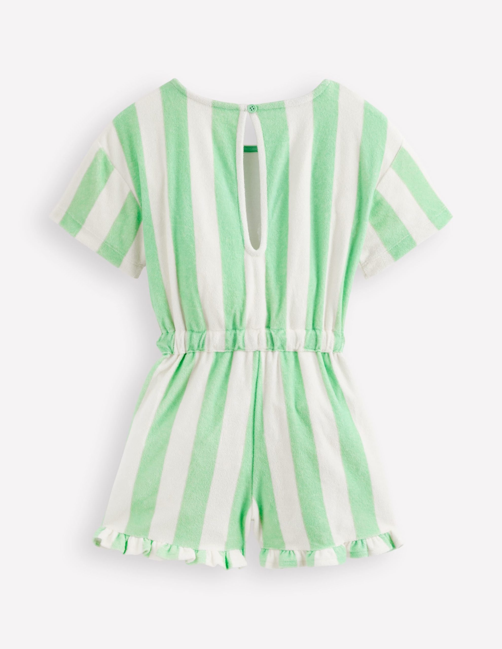Relaxed Towelling Playsuit-Pale Green Stripe - Image 2