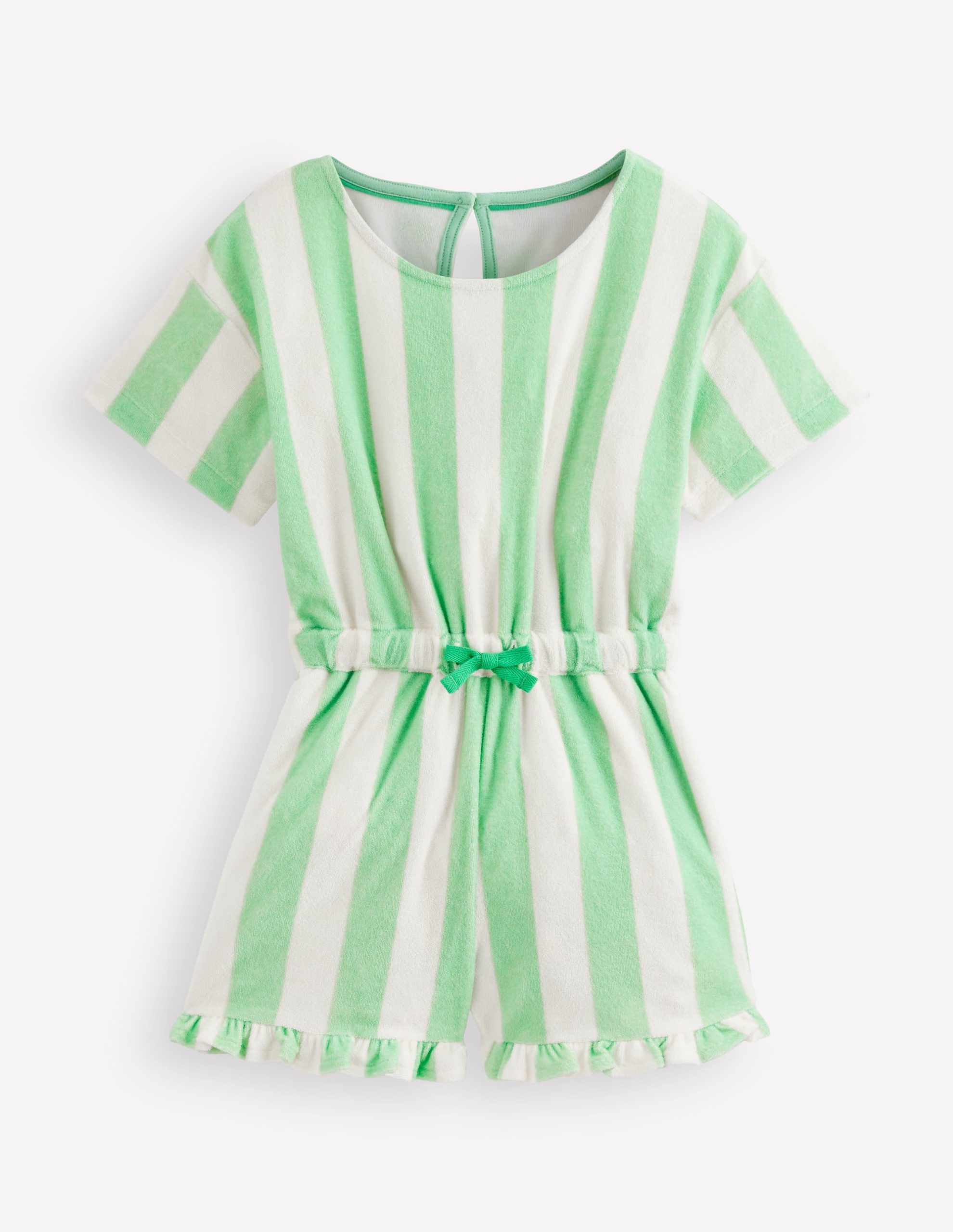 Relaxed Towelling Playsuit-Pale Green Stripe