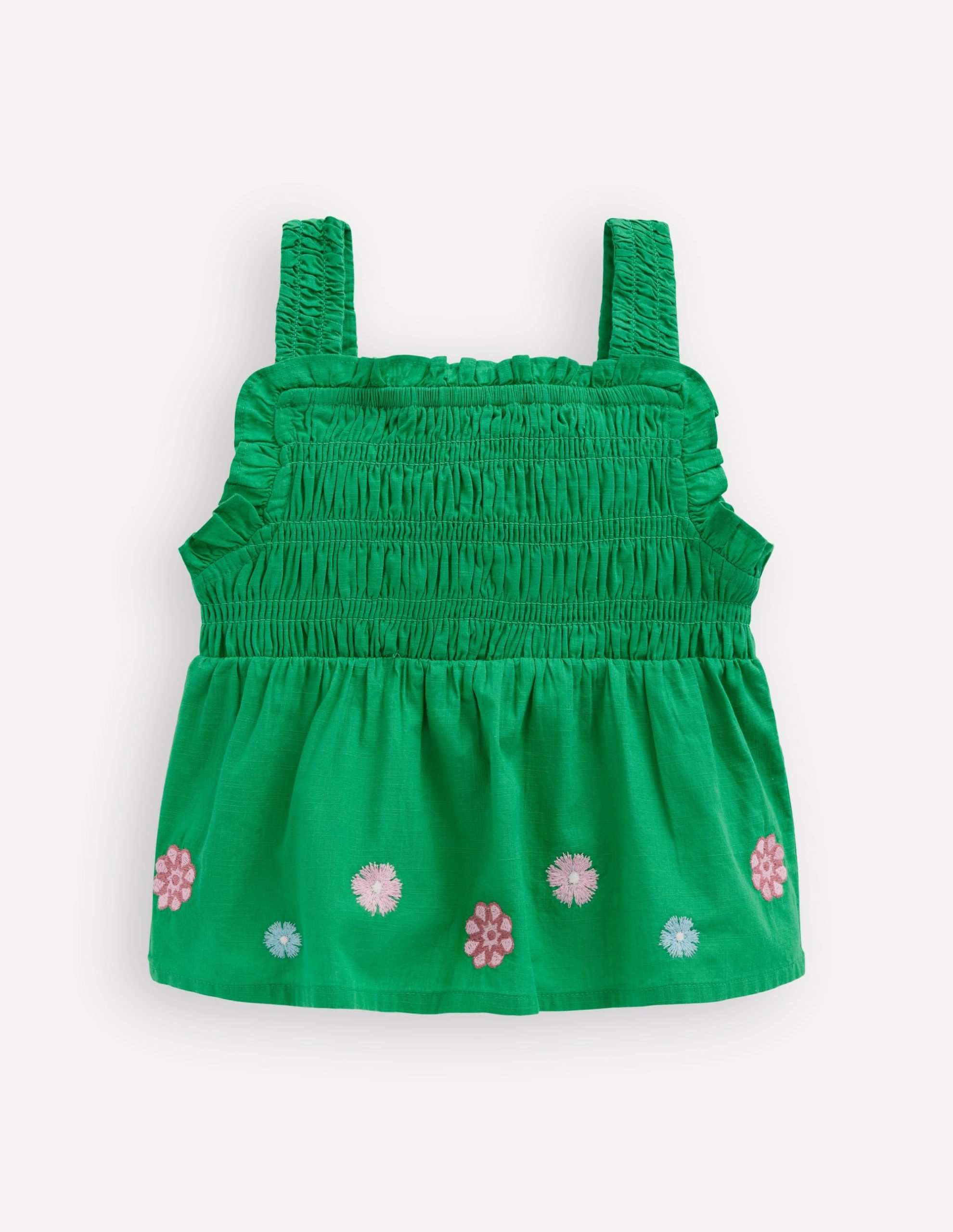 Embroidered Shirred Top-Sapling Green