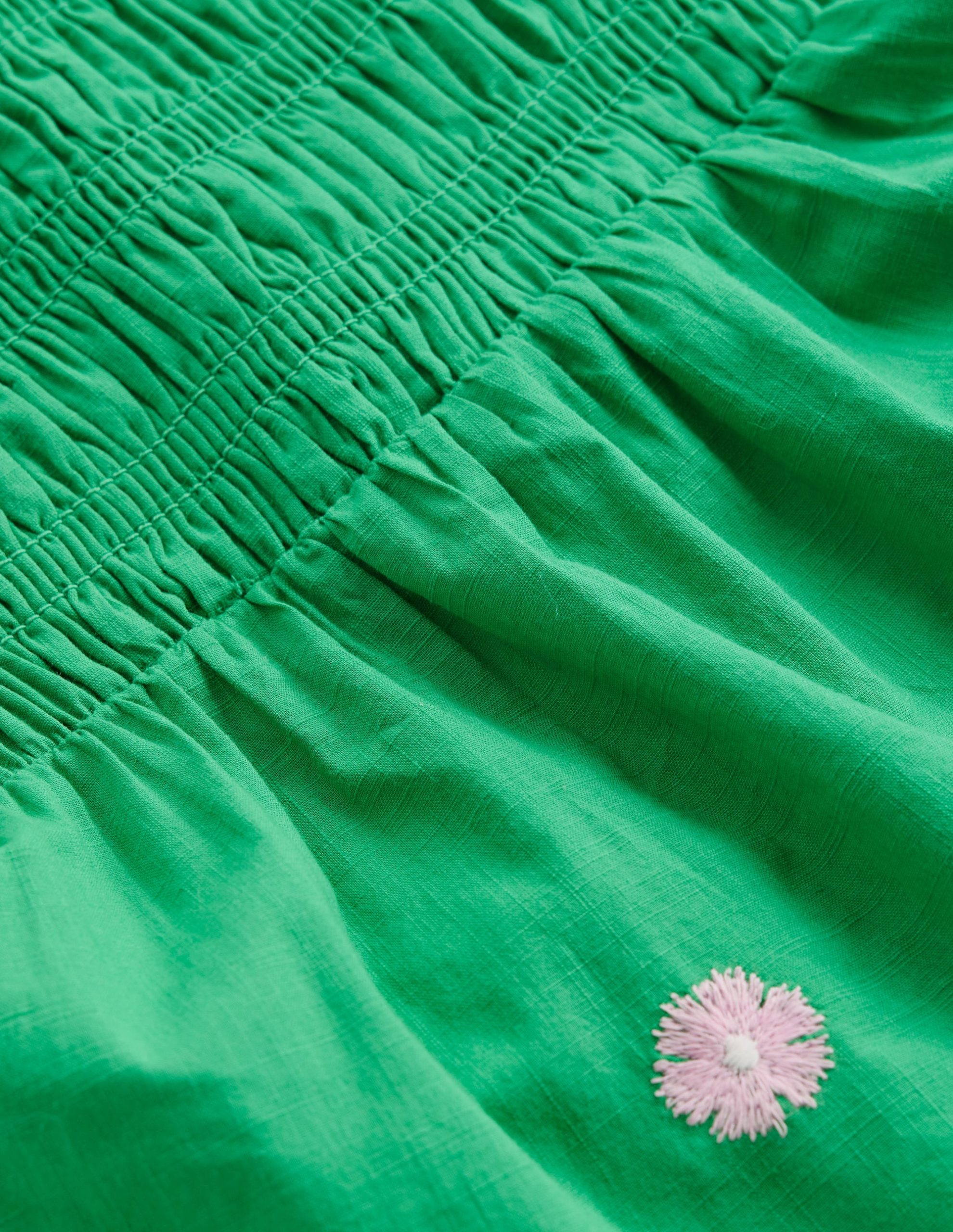 Embroidered Shirred Top-Sapling Green - Image 3