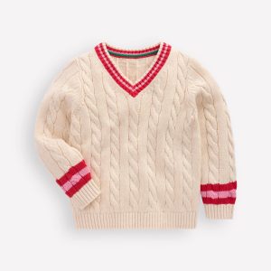 V-neck Cable Sweater-Ecru Marl
