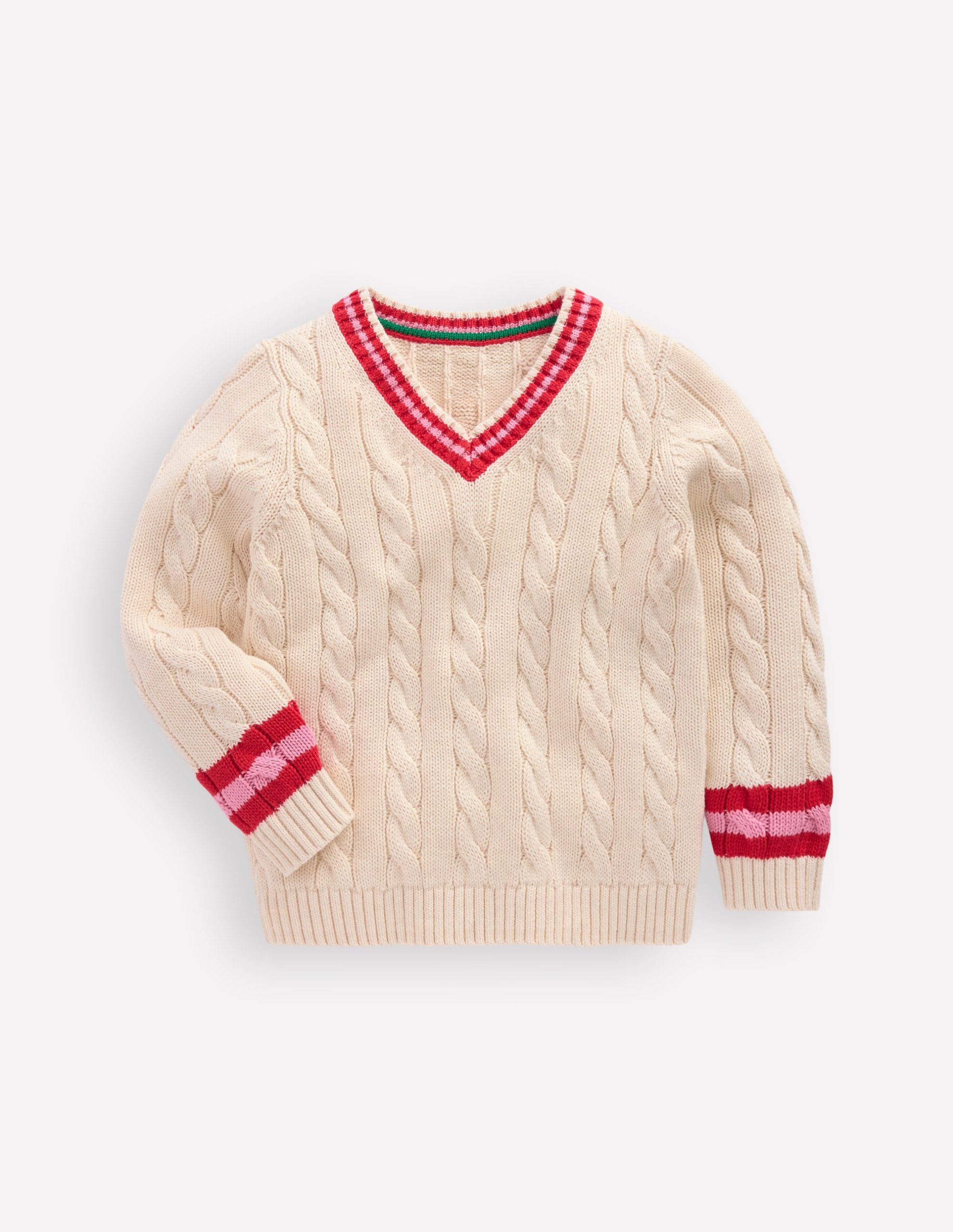 V-neck Cable Sweater-Ecru Marl
