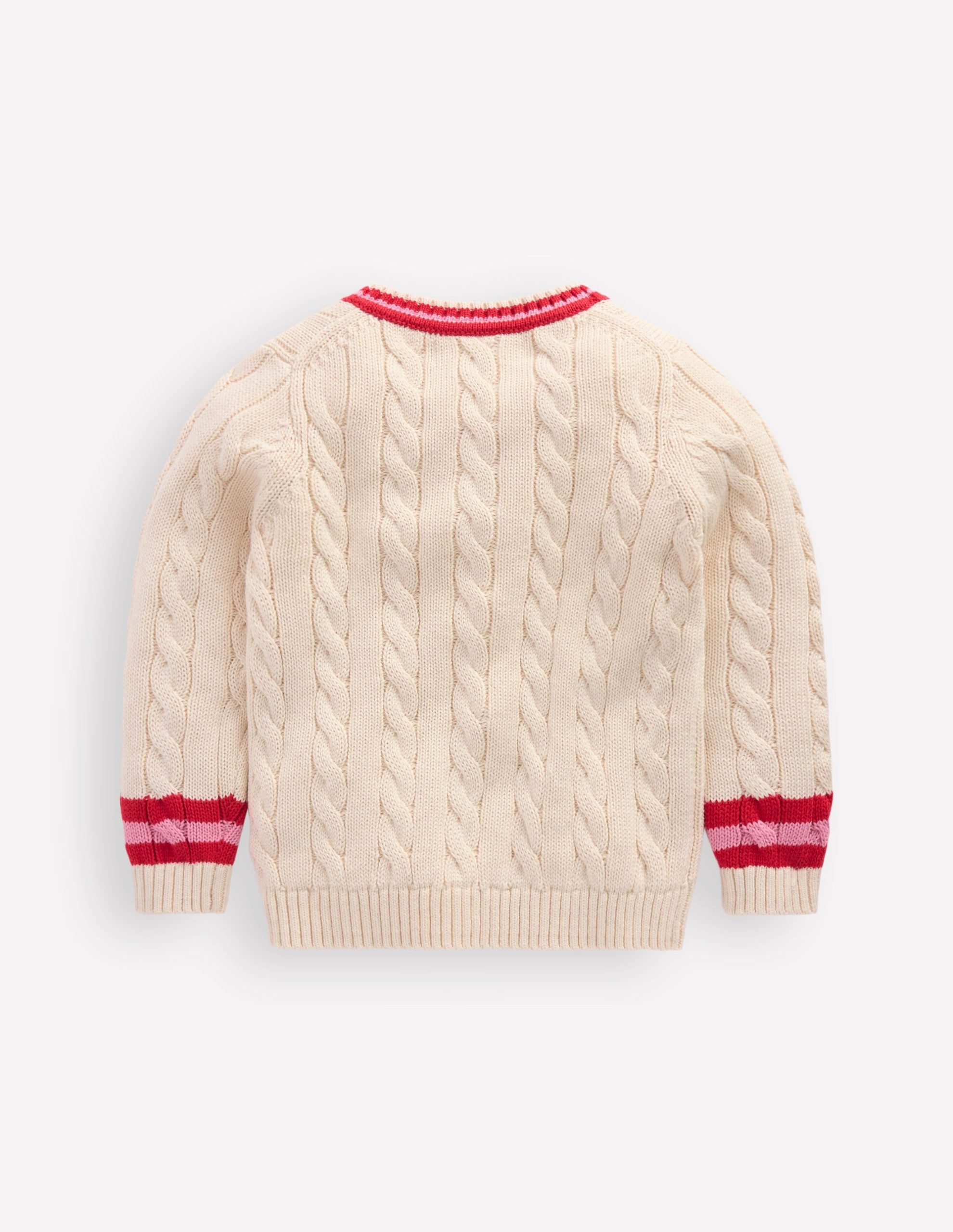 V-neck Cable Sweater-Ecru Marl - Image 2