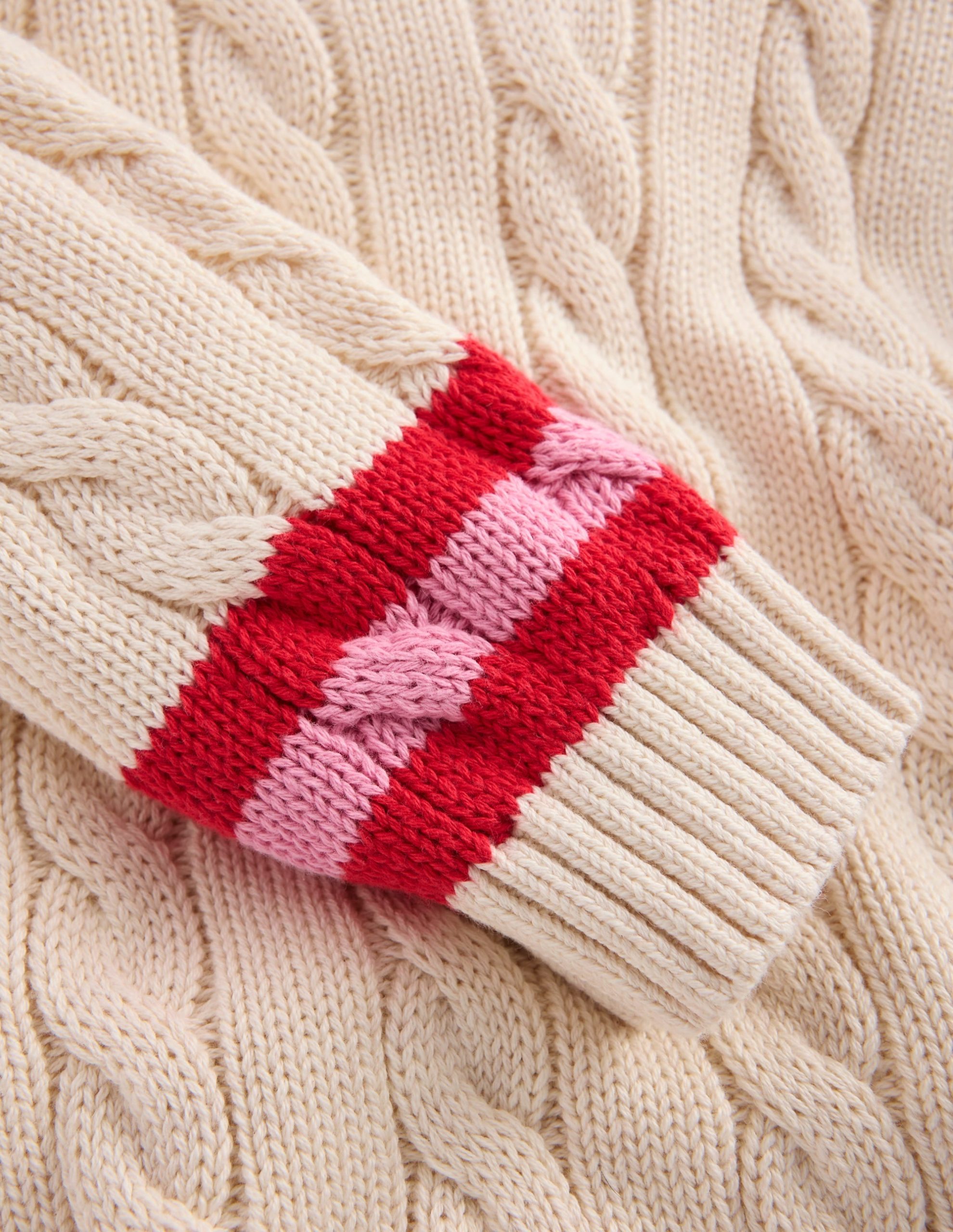 V-neck Cable Sweater-Ecru Marl - Image 3