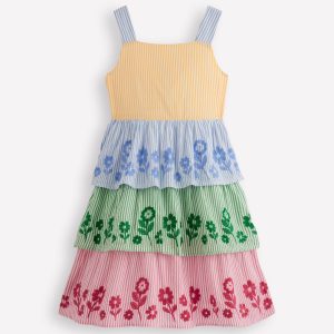 Tiered Embroidered Dress-Hotchpotch Stripe Embroidery
