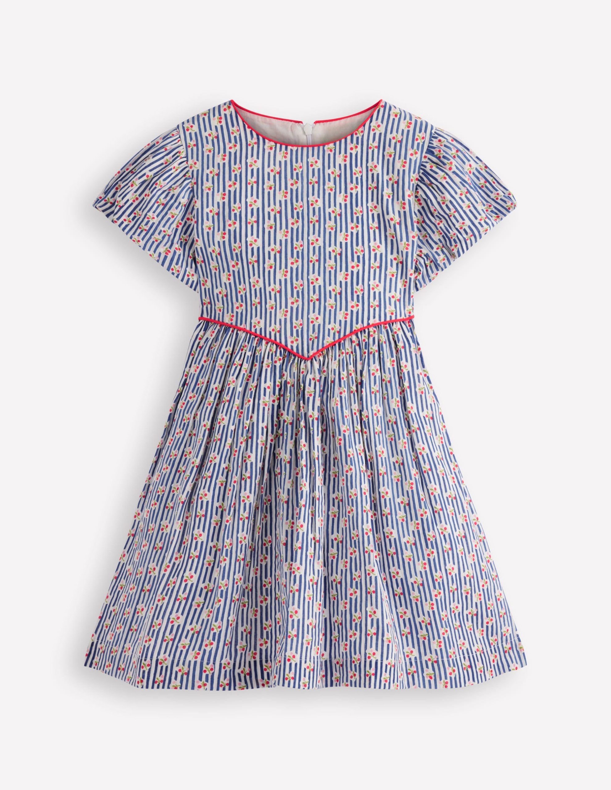 V-waist Woven Dress-Bluejay Cherry Stripe - Image 4