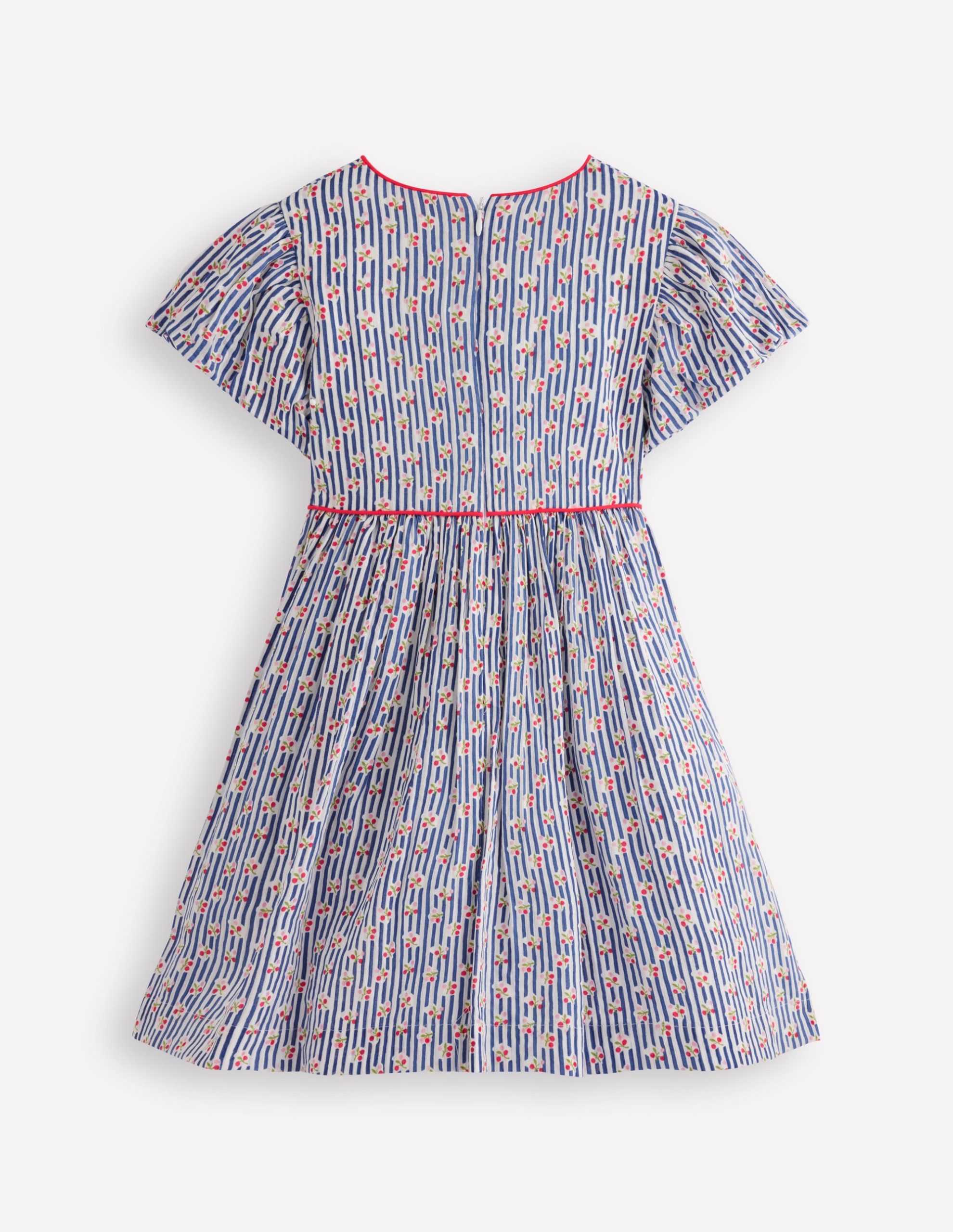 V-waist Woven Dress-Bluejay Cherry Stripe - Image 5