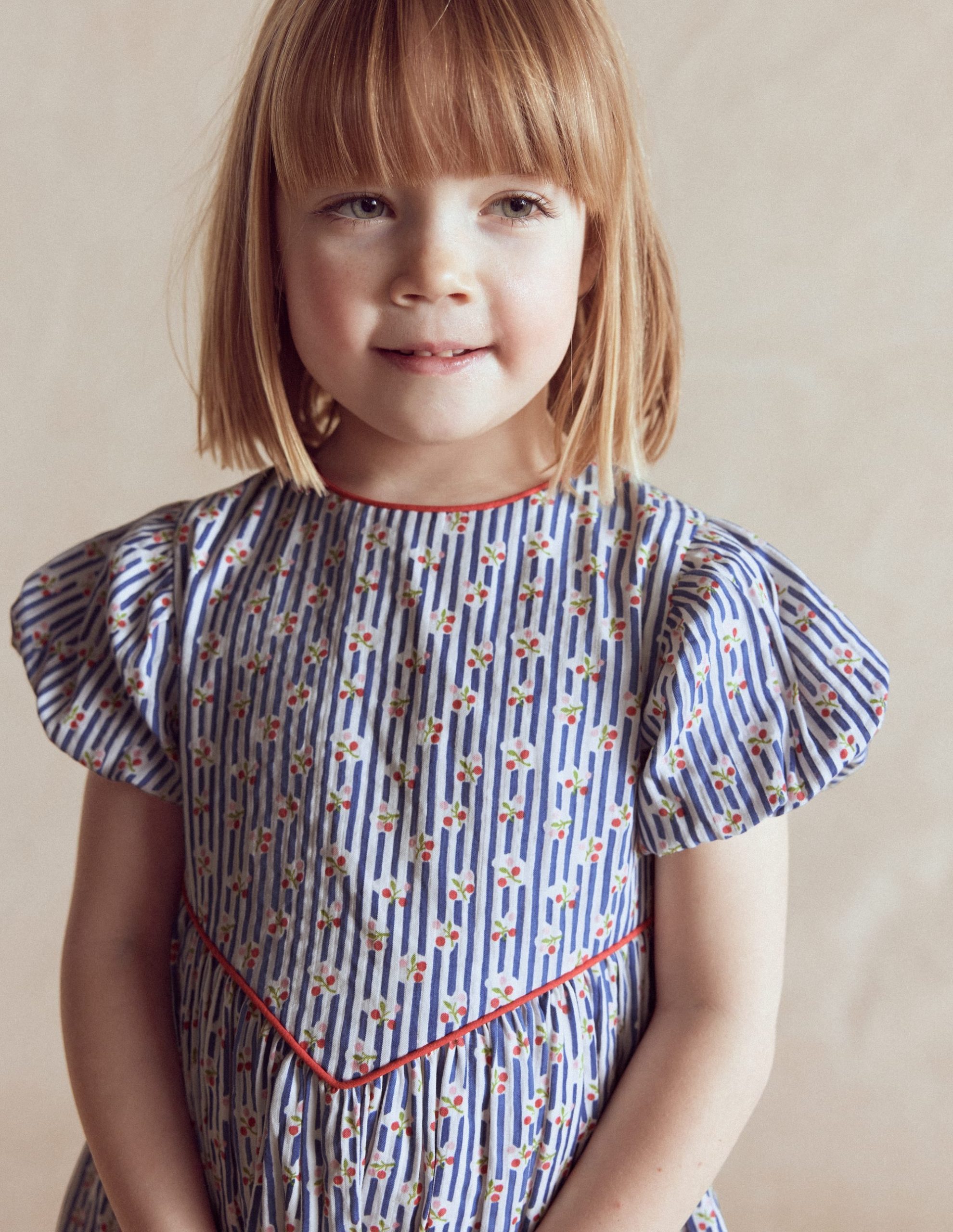 V-waist Woven Dress-Bluejay Cherry Stripe - Image 2