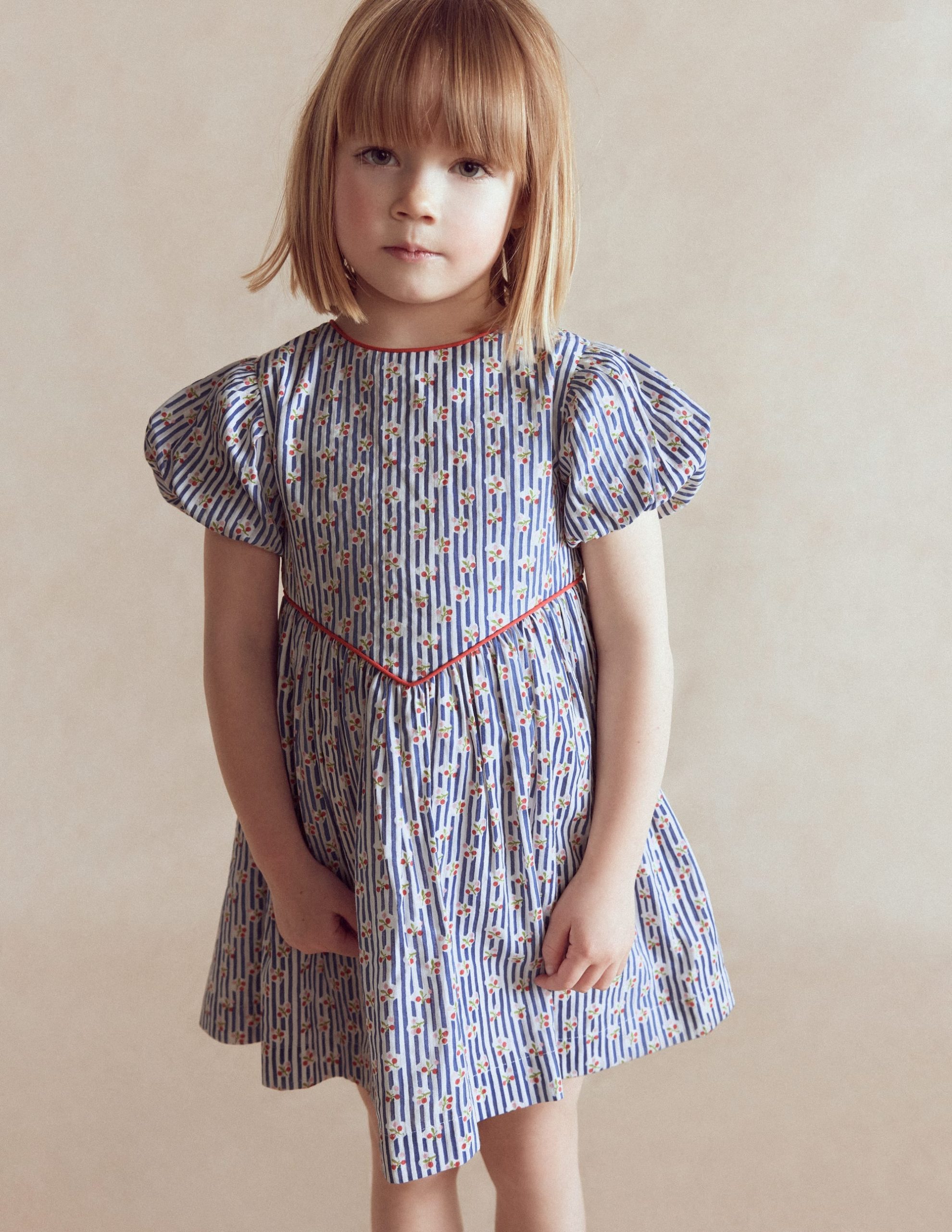 V-waist Woven Dress-Bluejay Cherry Stripe - Image 3
