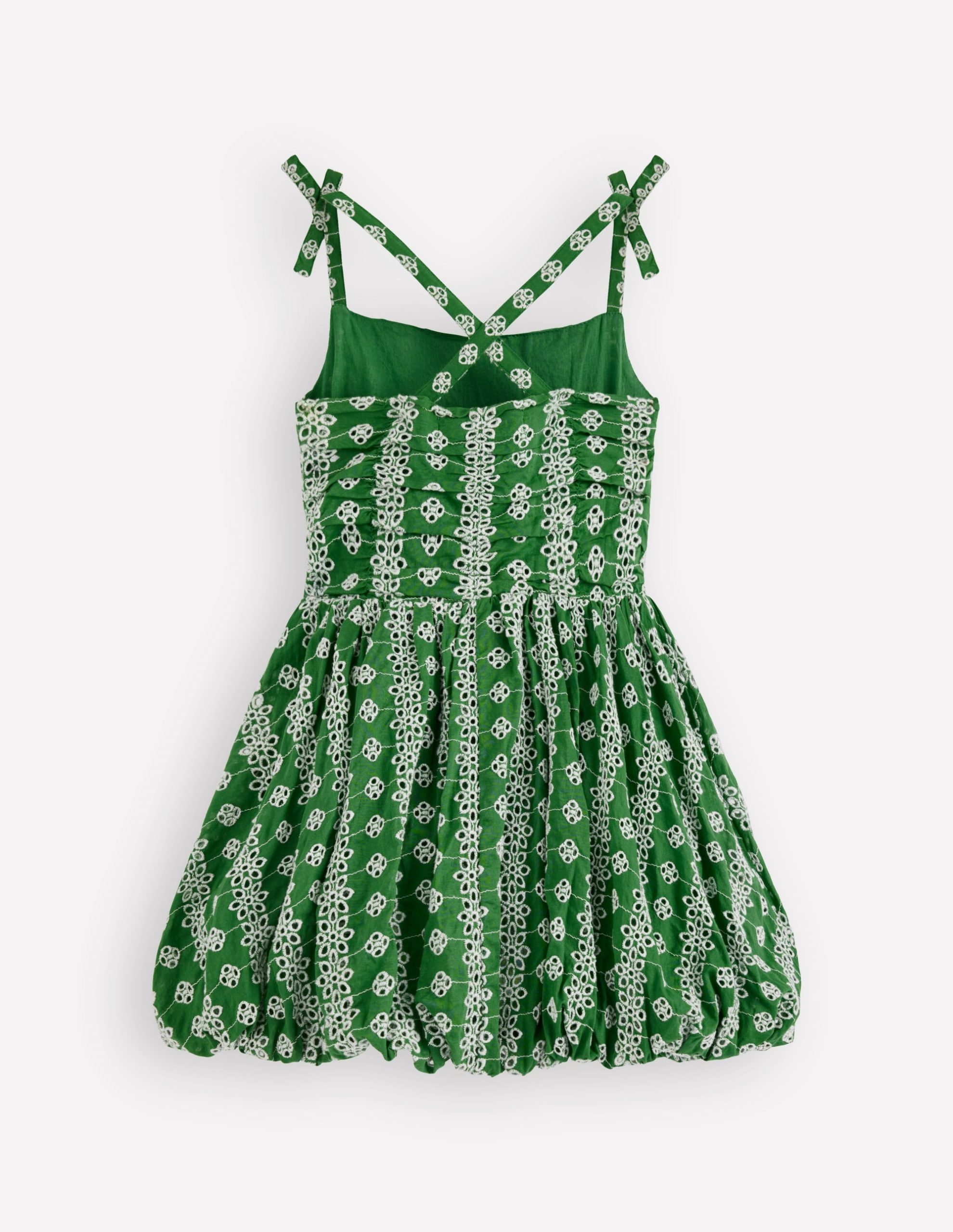 Ruched Bodice Bubble Dress-Green Broderie - Image 2