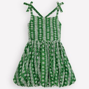Ruched Bodice Bubble Dress-Green Broderie
