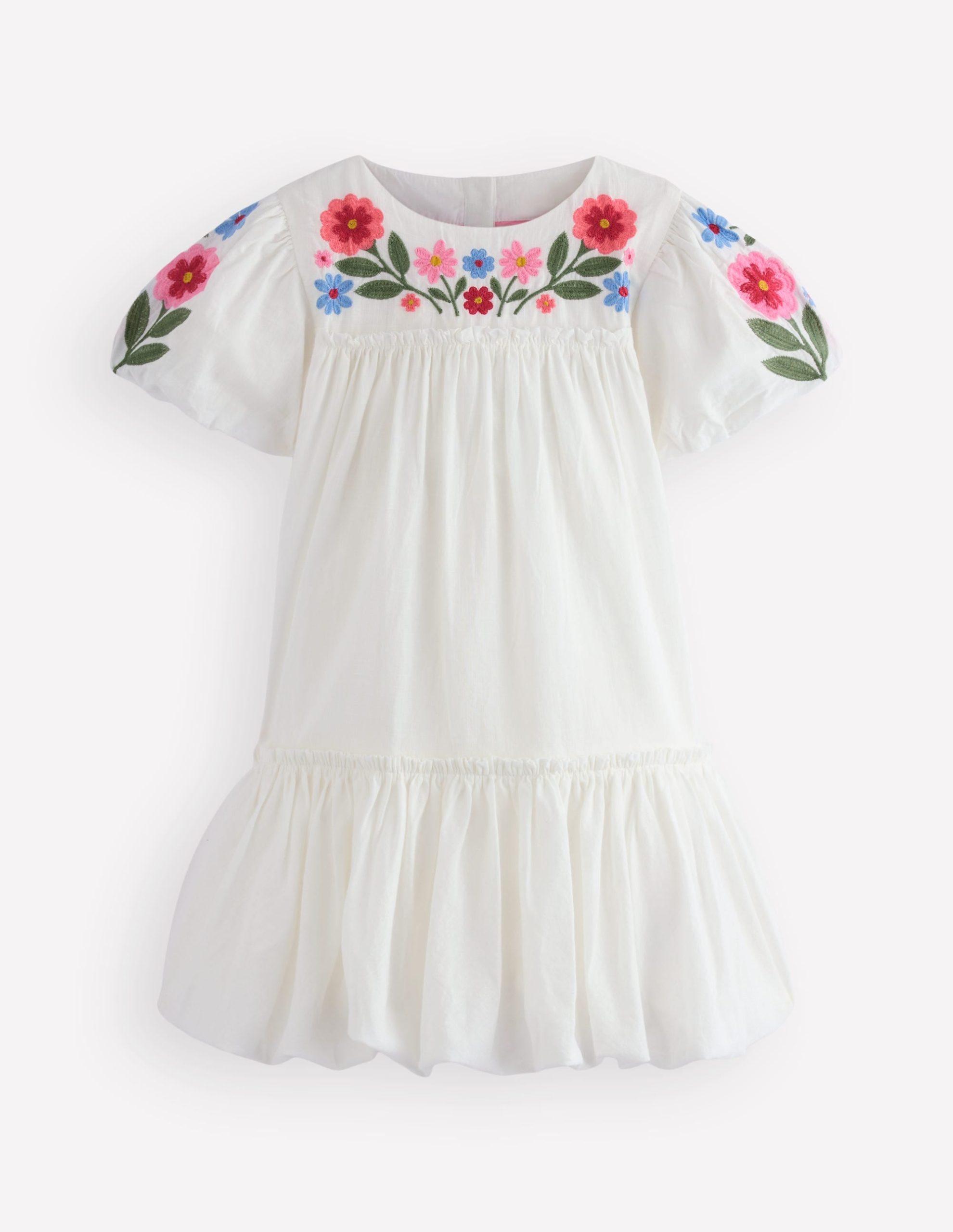 Drop Waist Bubble Dress-Soft Ivory Embroidery