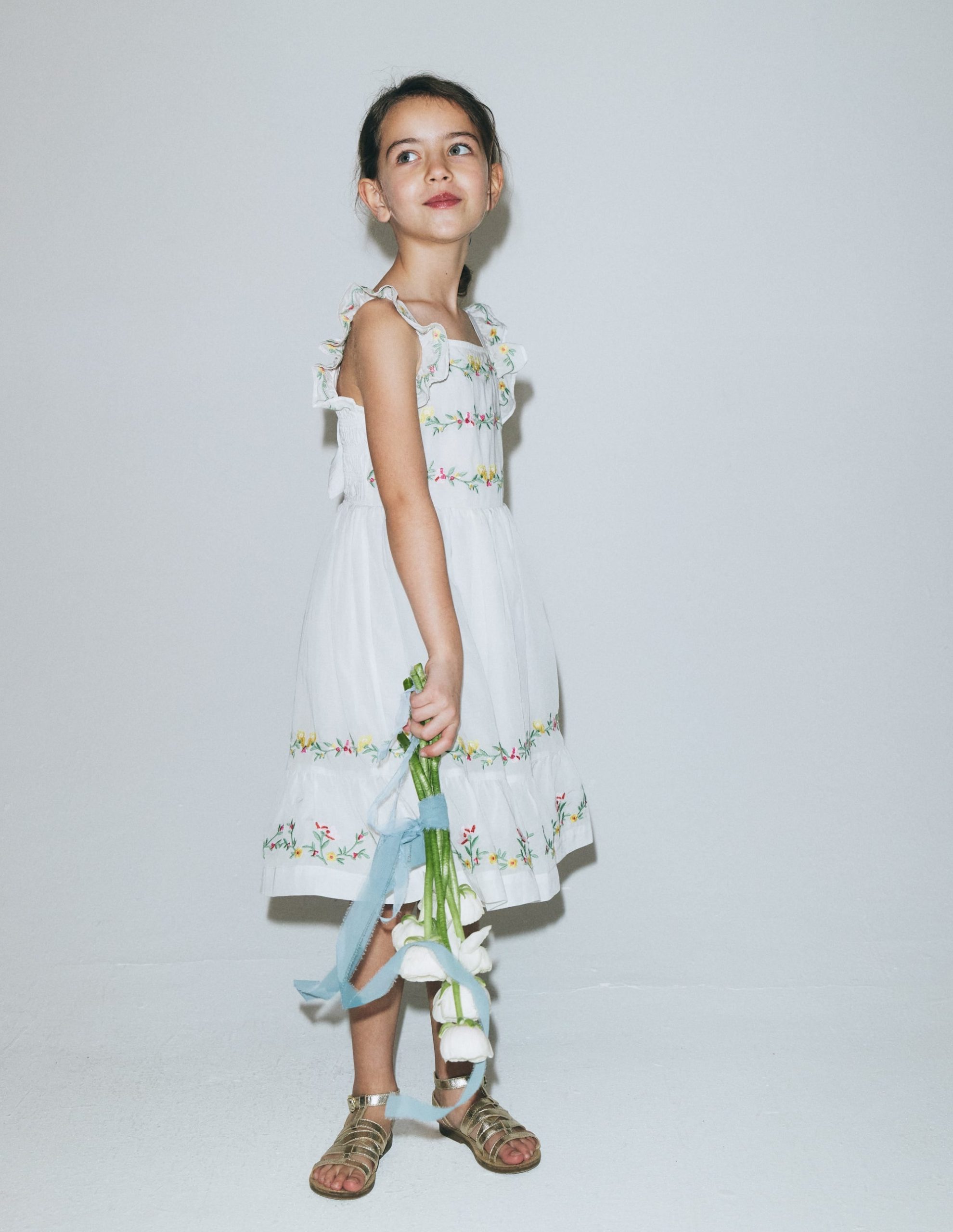 Shirred Bow Back Detail Dress-Soft Ivory - Image 4