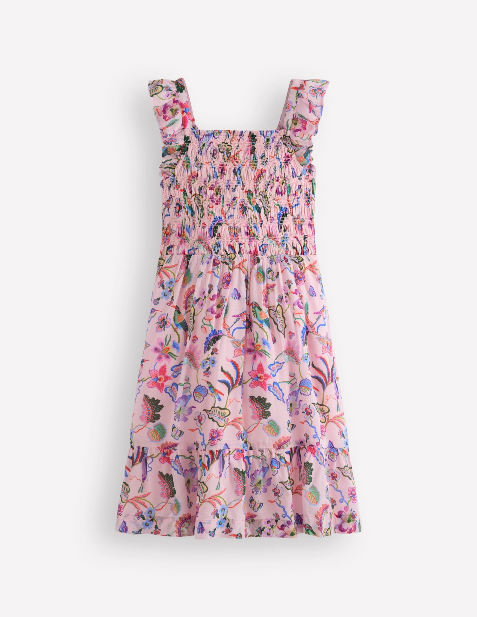Shirred Bow Back Detail Dress-Multi Pink Floral
