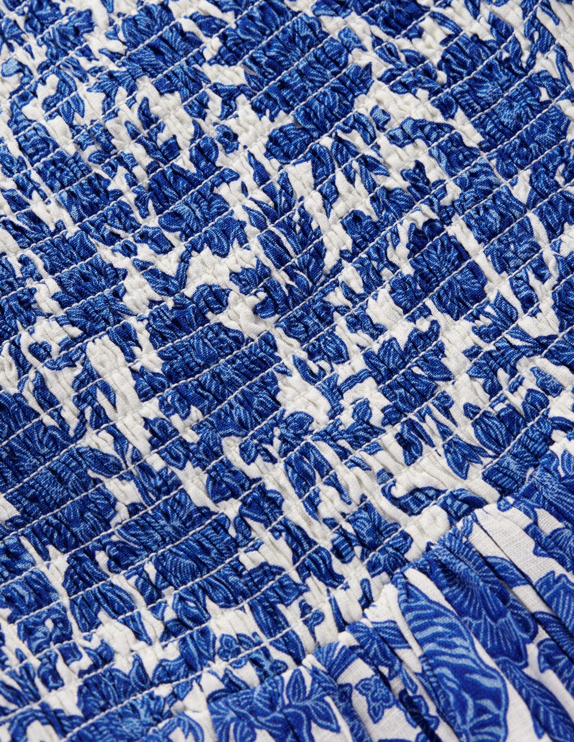 Bow Back Shirred Dress-Bright Blue Jungle Woodblock - Image 4