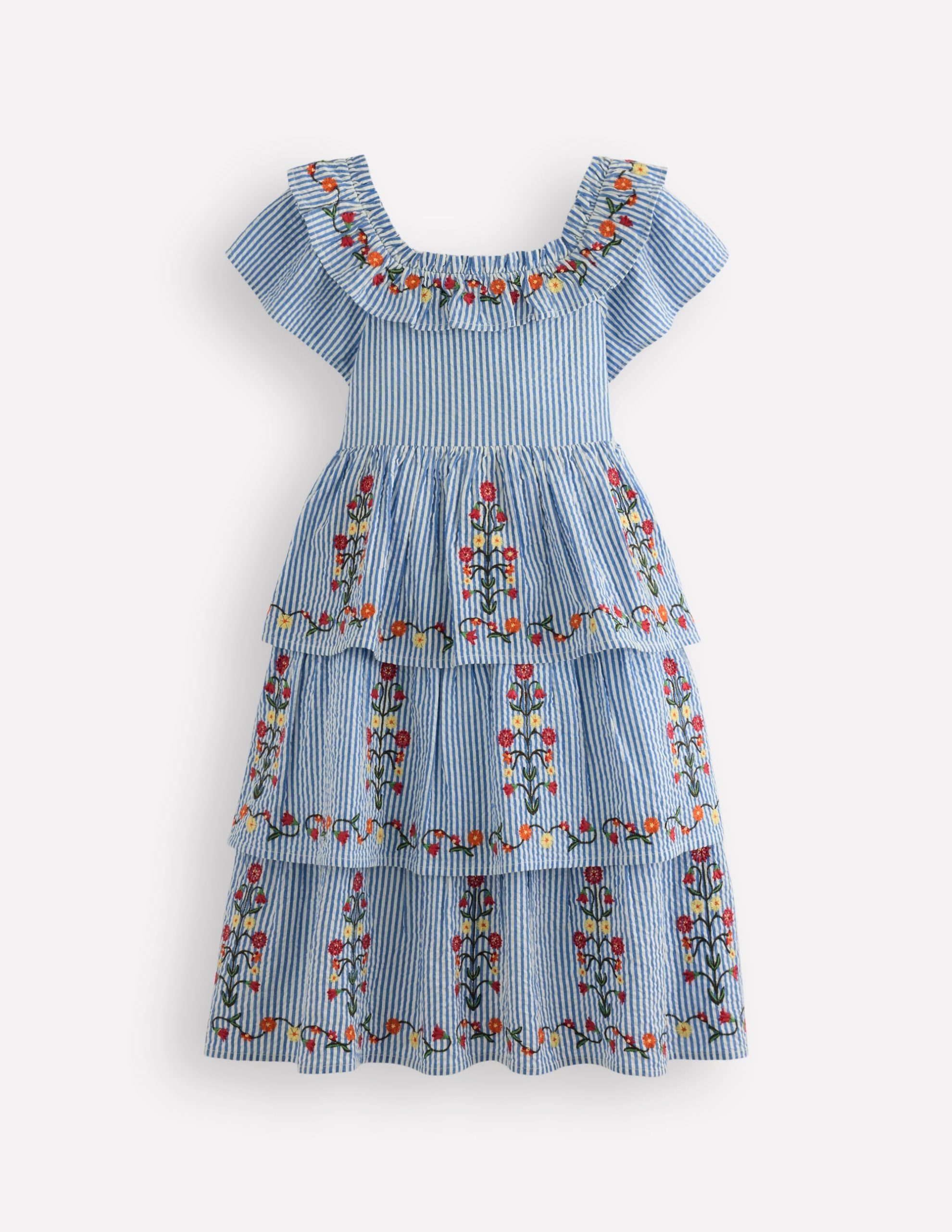 Tiered Ruffle Woven Dress-Ticking Stripe Floral - Image 2