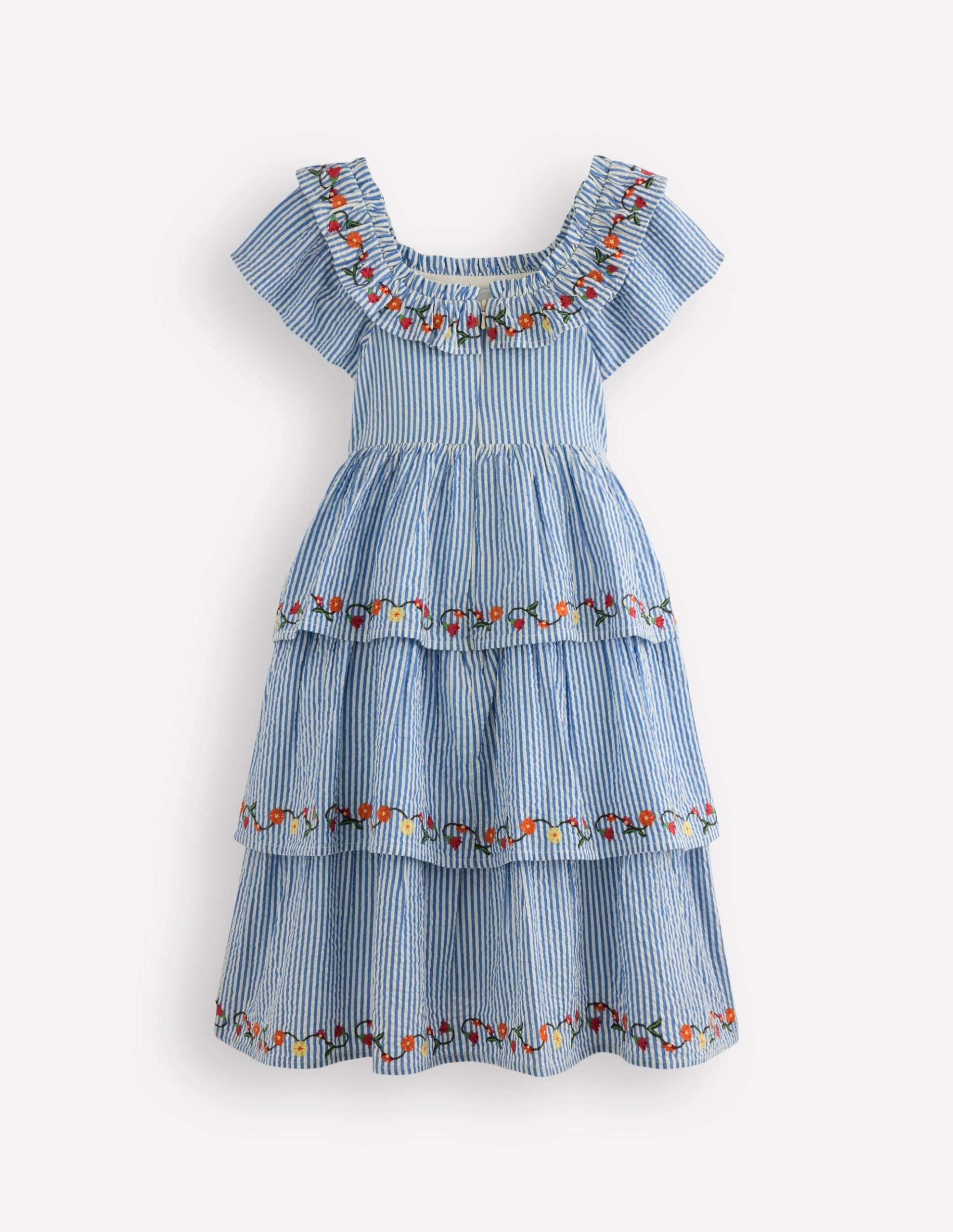 Tiered Ruffle Woven Dress-Ticking Stripe Floral - Image 3