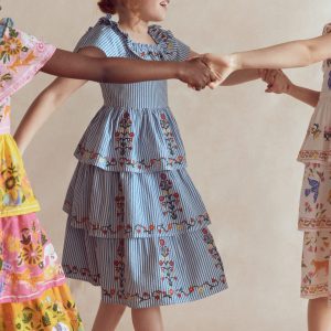 Tiered Ruffle Woven Dress-Ticking Stripe Floral