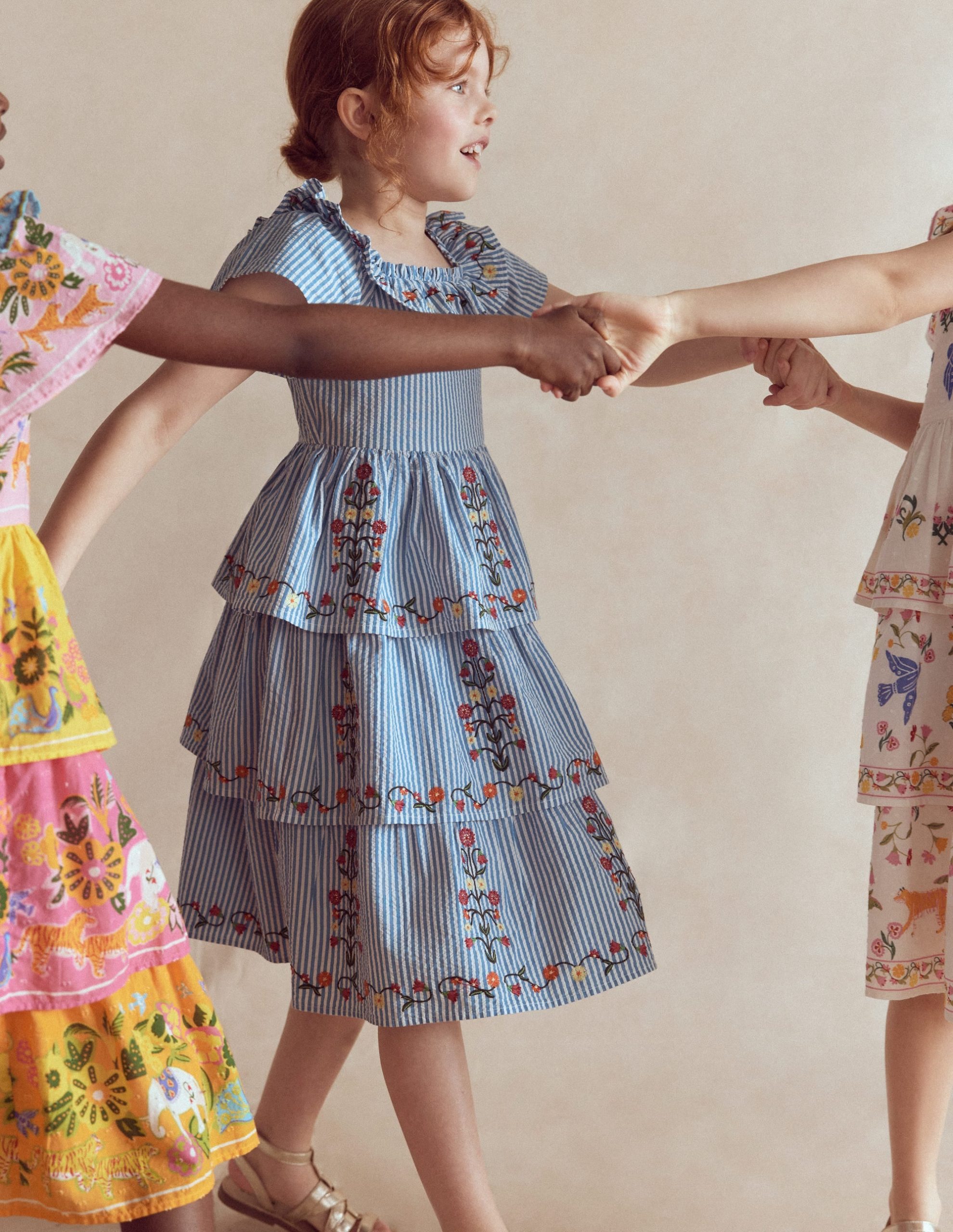 Tiered Ruffle Woven Dress-Ticking Stripe Floral