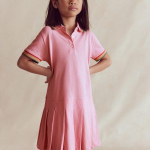 Pleated Skirt Jersey Dress-Almond Pink