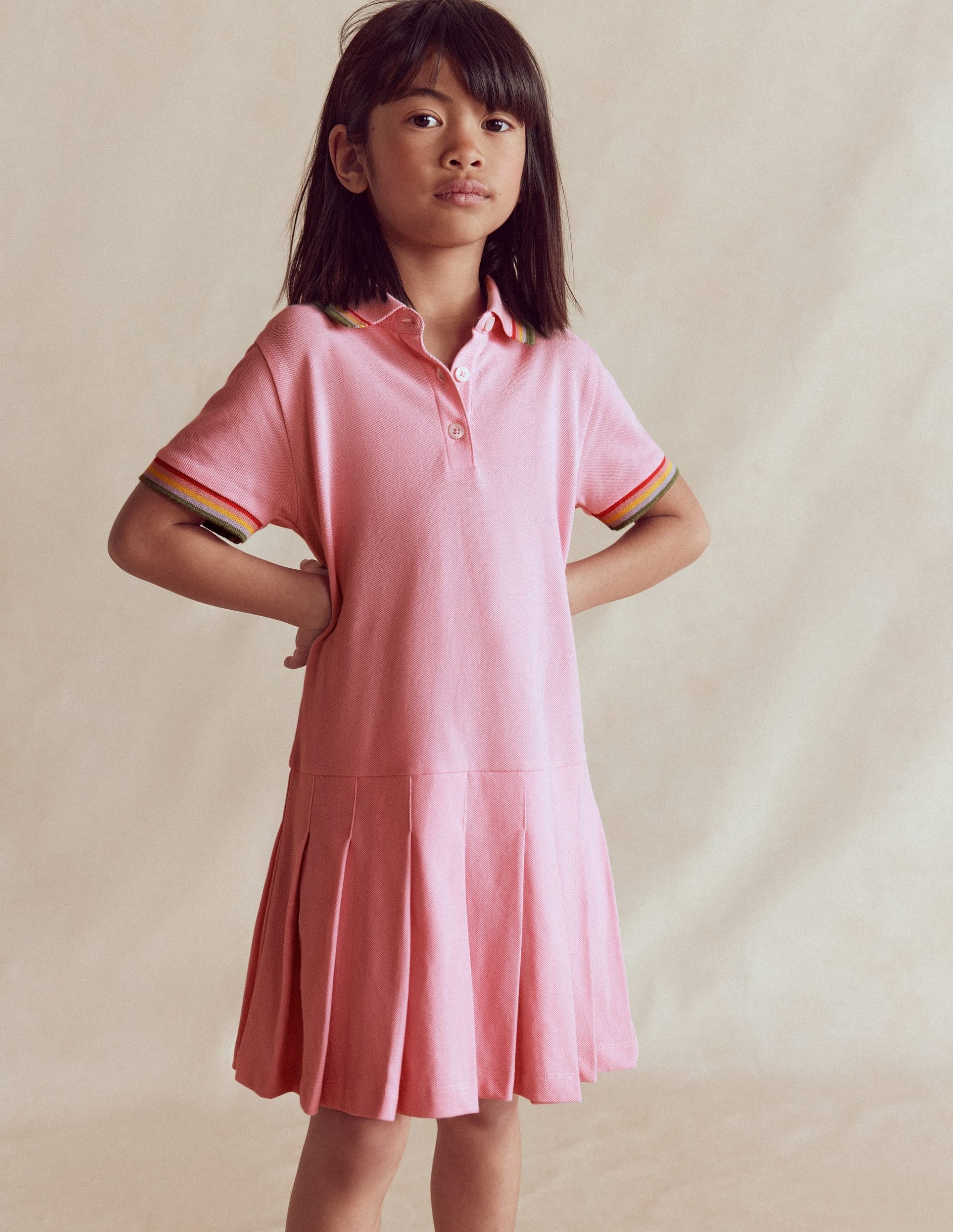 Pleated Skirt Jersey Dress-Almond Pink