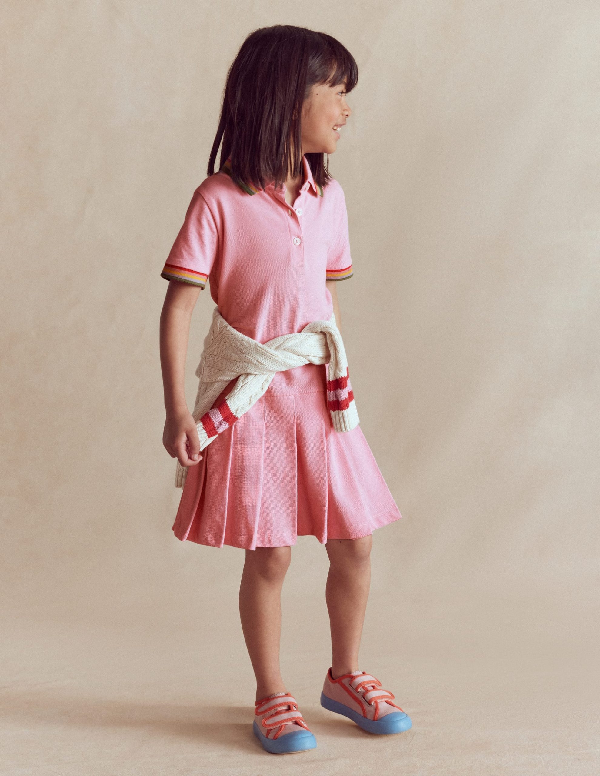 Pleated Skirt Jersey Dress-Almond Pink - Image 2