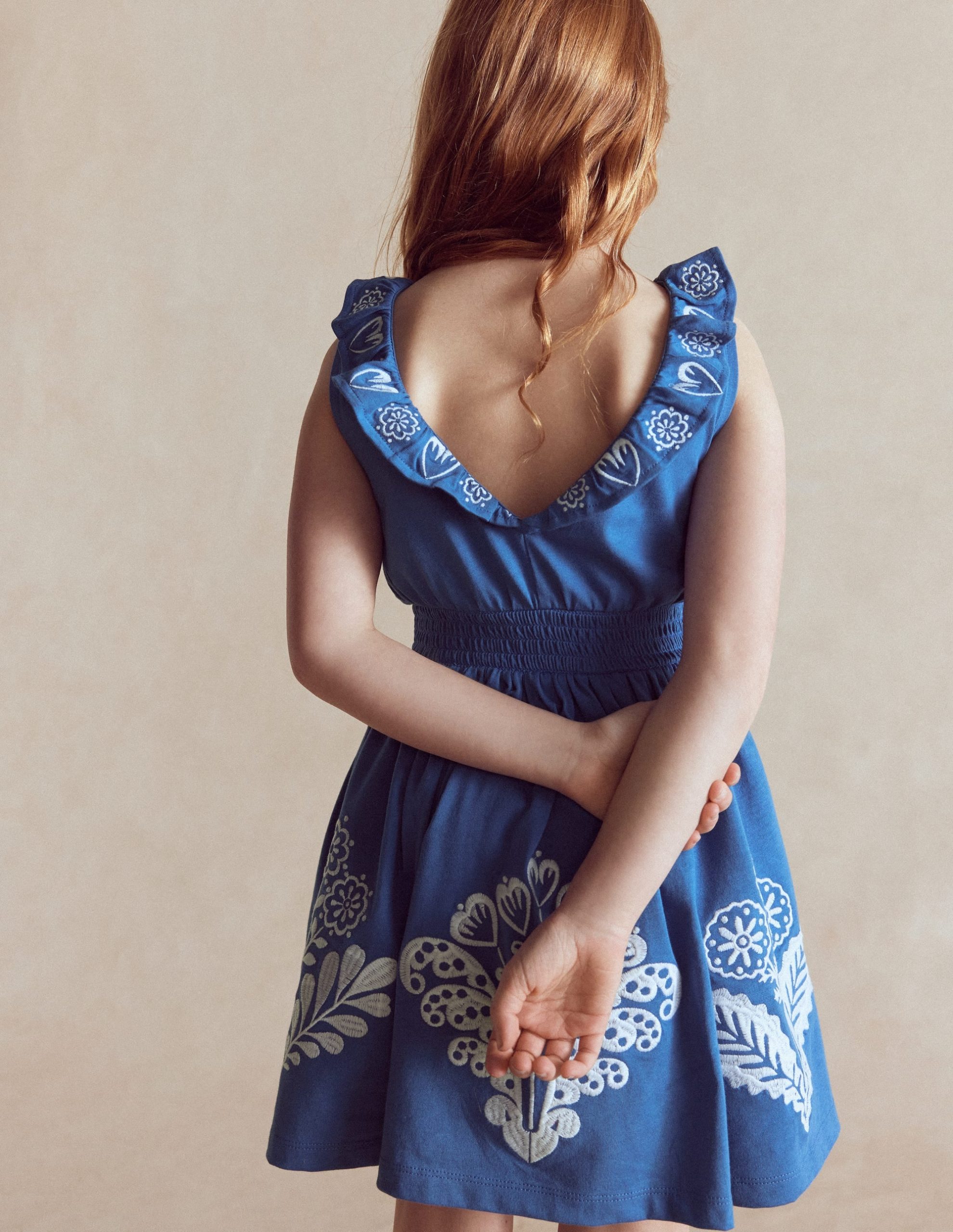 Embroidered V-back dress-Bright Blue Embroidery - Image 2