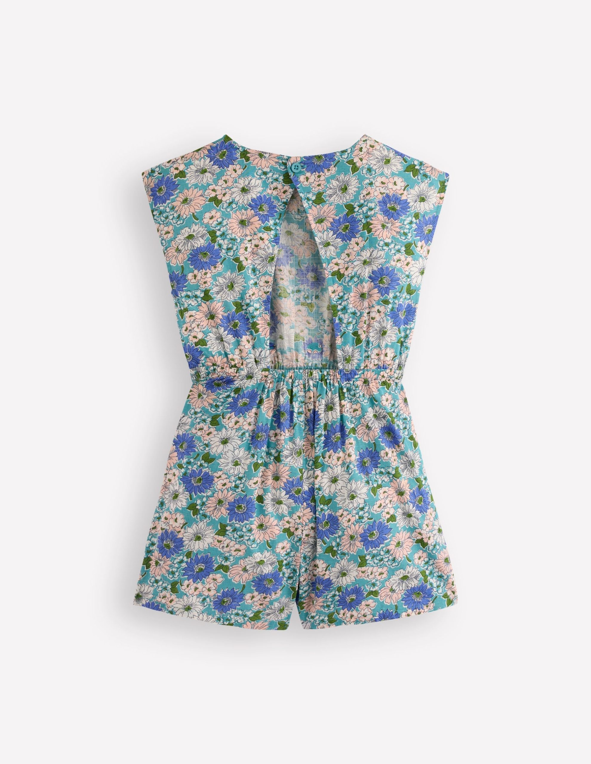 Tie Waist Woven Playsuit-Blue Floral - Image 5