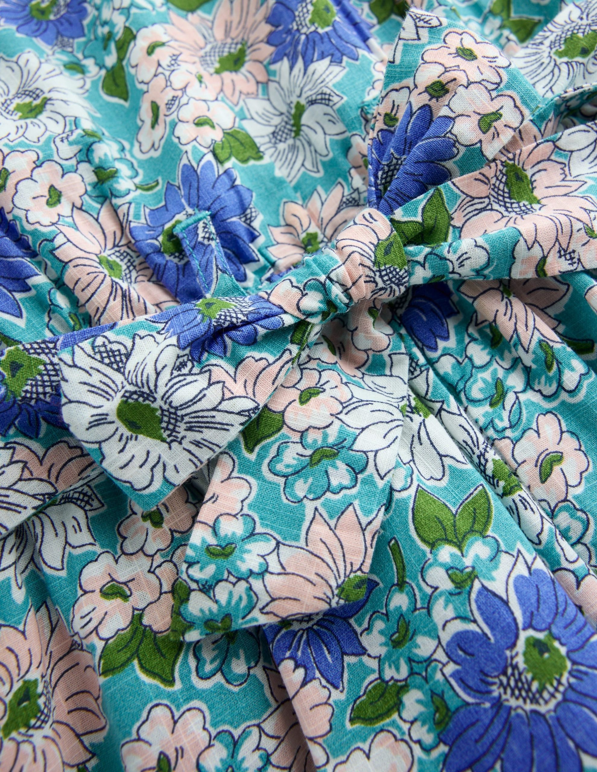 Tie Waist Woven Playsuit-Blue Floral - Image 6