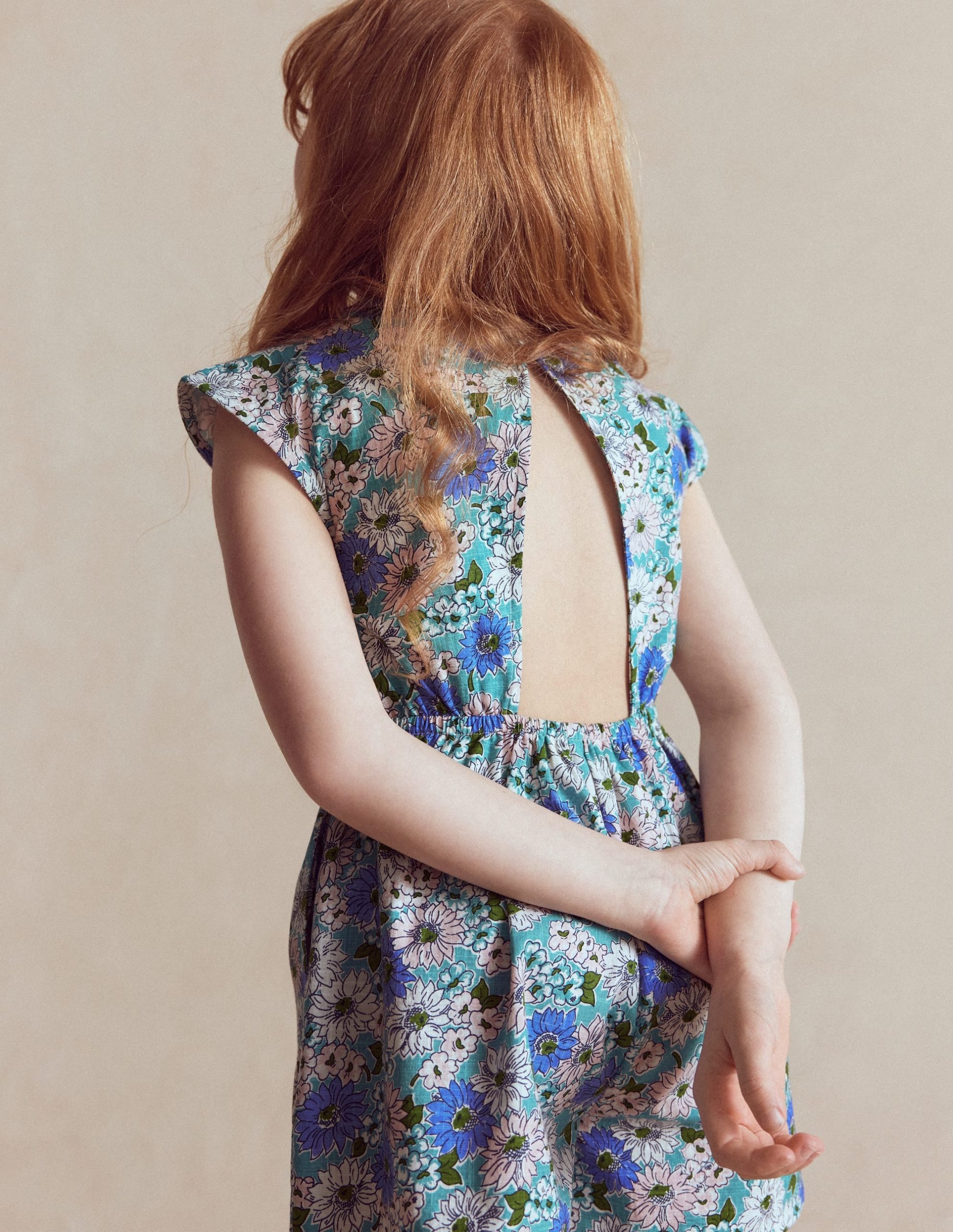 Tie Waist Woven Playsuit-Blue Floral - Image 3