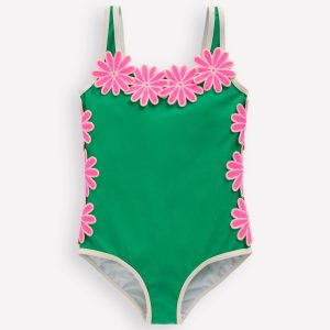 Appliqu?? Swimsuit-Pea Green/Sorbet Pink Daisy