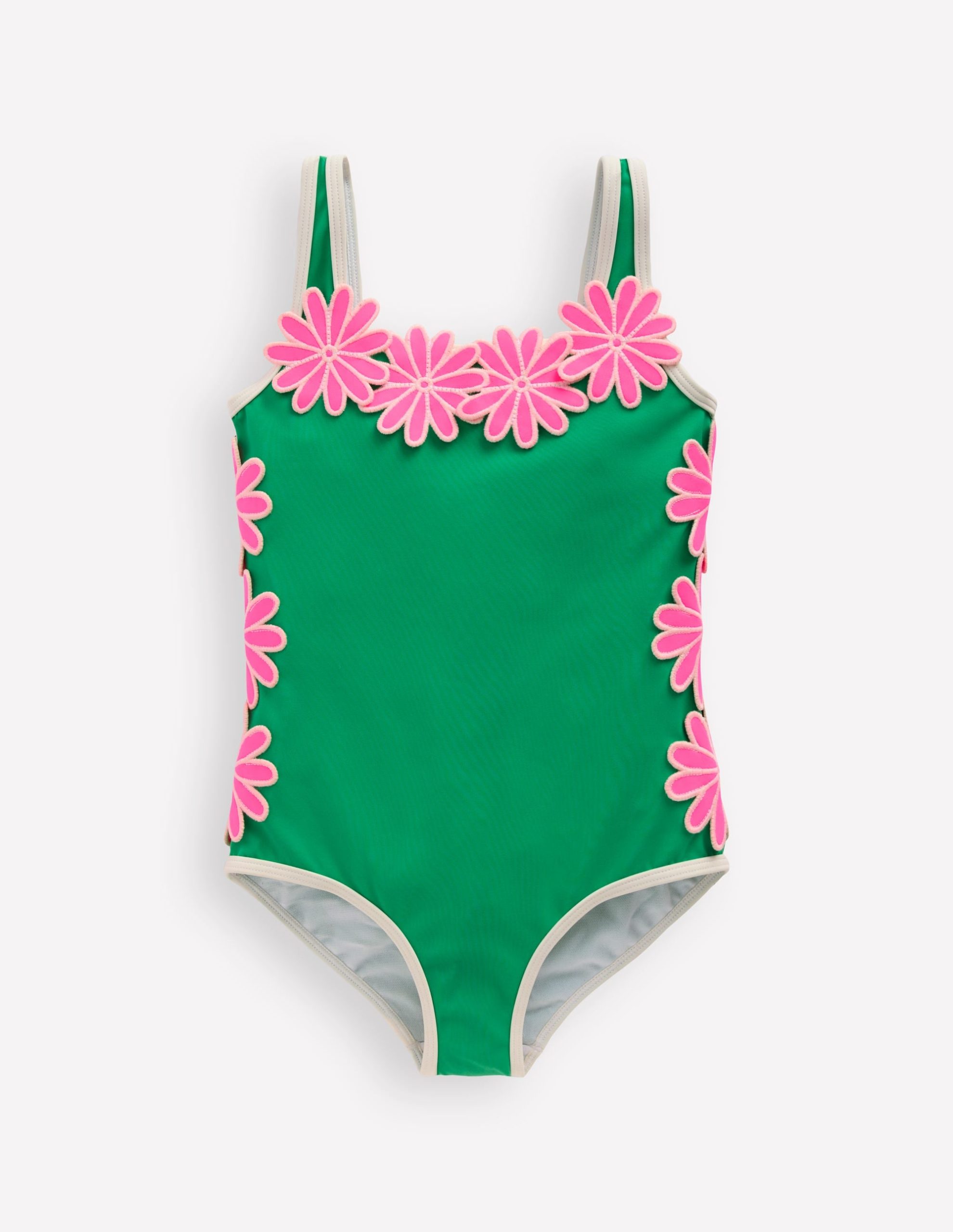 Appliqué Swimsuit-Pea Green/Sorbet Pink Daisy